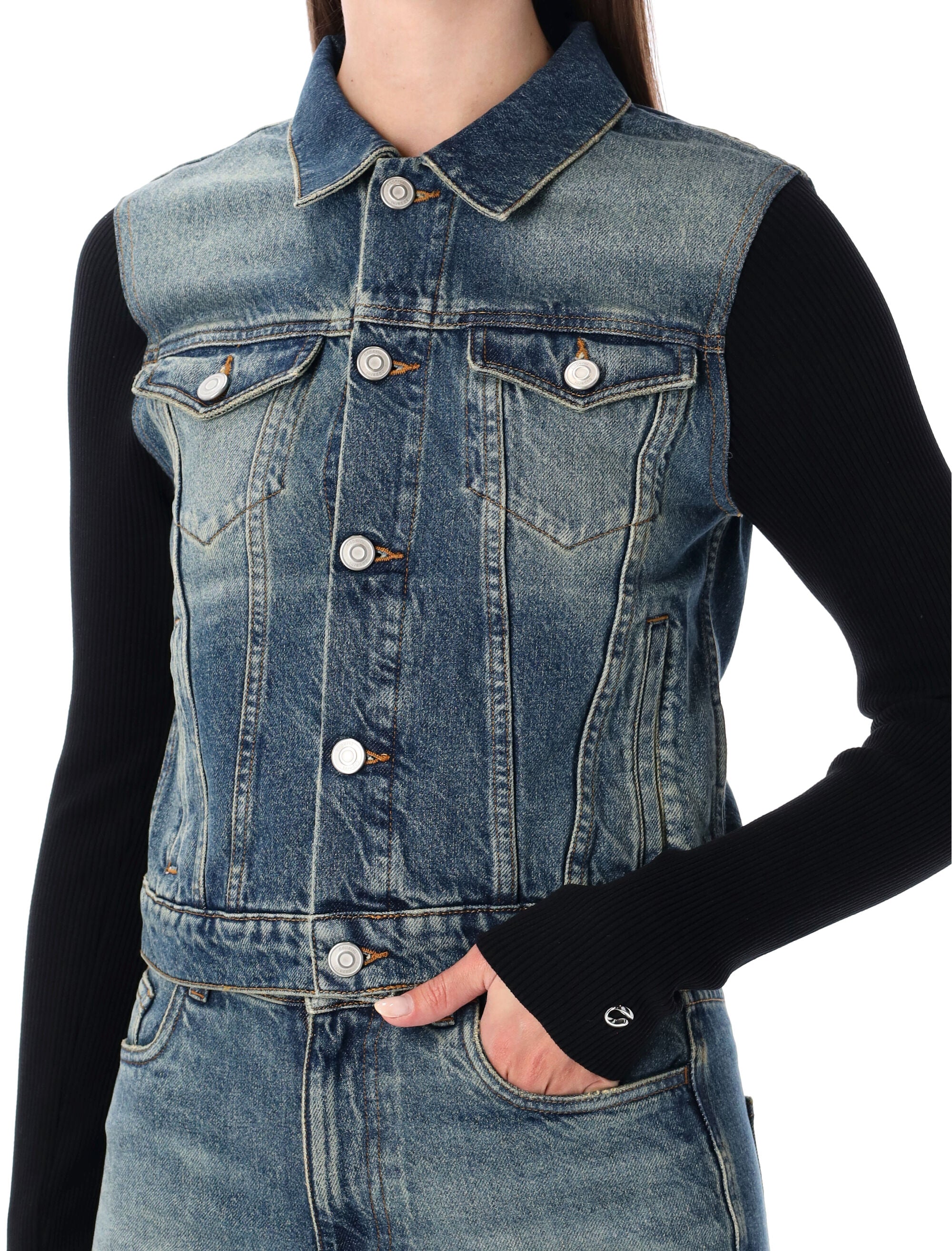 Hybrid Rib Knit and Denim Trompe-lŒil Jacket Coperni Blue Black Organic Cotton Fabric 2