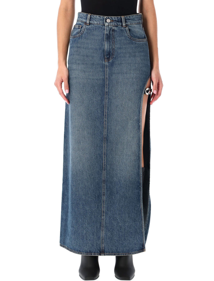 Coperni Garter Belt Denim Skirt Blue Cotton