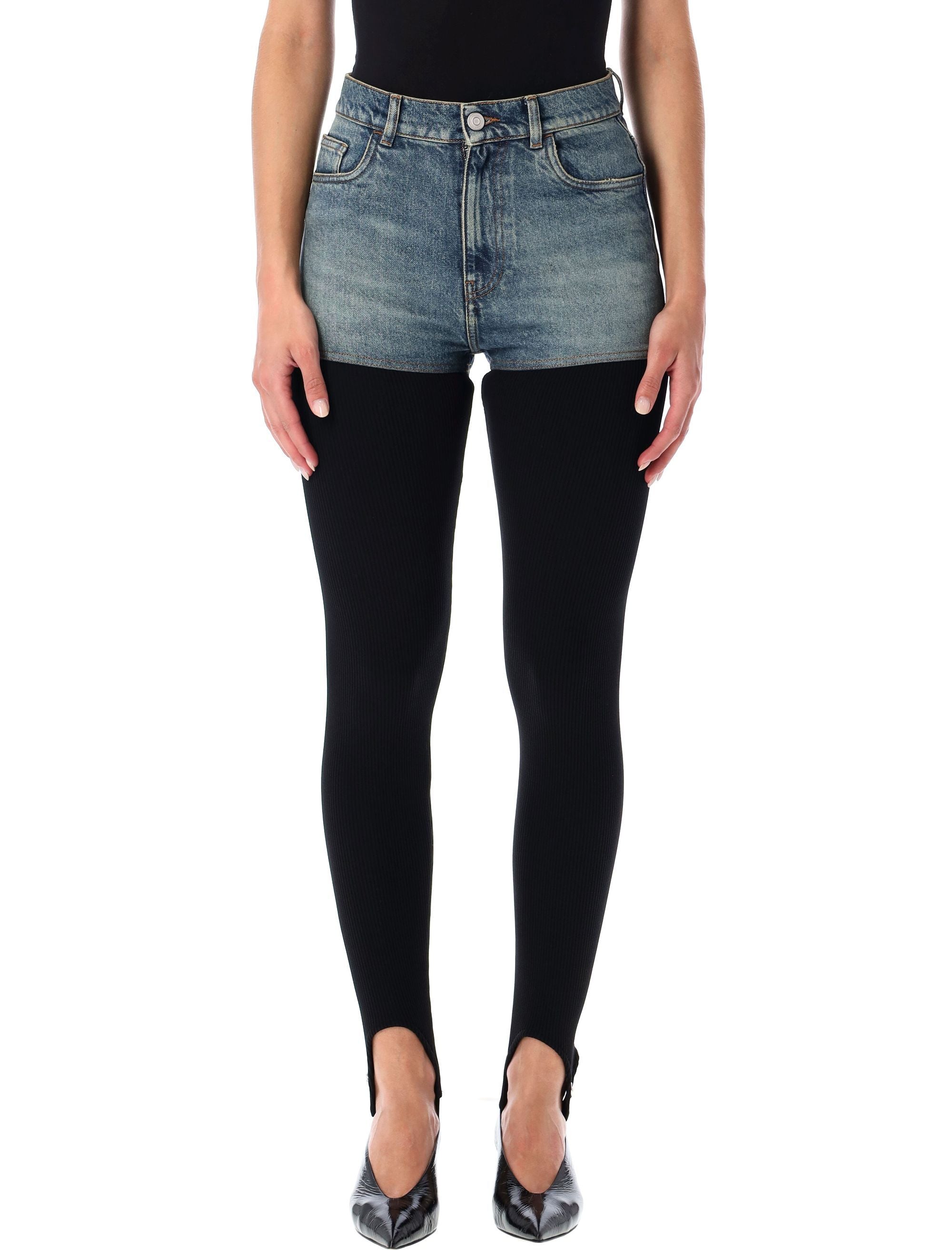 Hybrid Rib Knit and Denim Trompe-lŒil Pants Coperni Blue Black Organic Cotton Fabric 2
