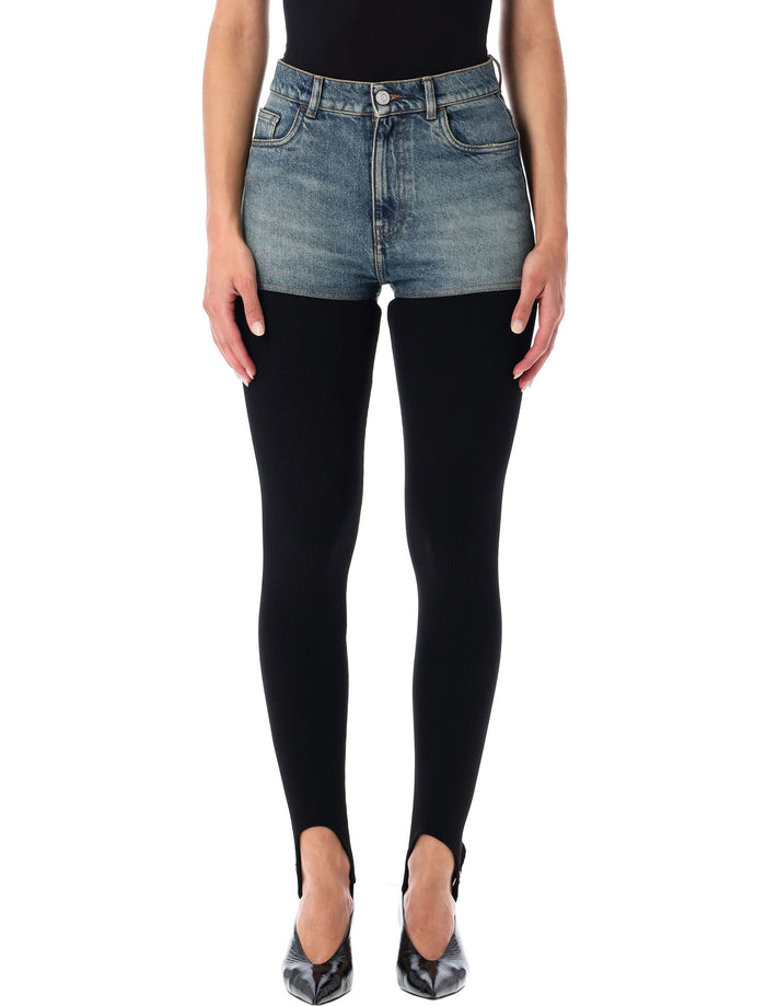 Hybrid Rib Knit and Denim Trompe-lŒil Pants Coperni Blue Black Organic Cotton Fabric 2