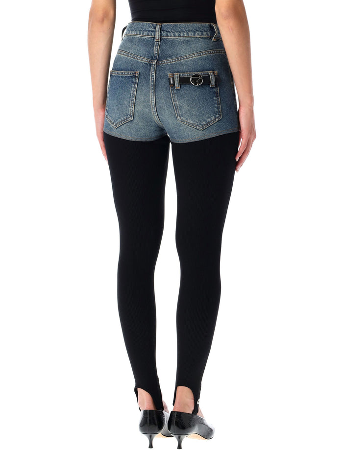 Hybrid Rib Knit and Denim Trompe-lŒil Pants Coperni Blue Black Organic Cotton Fabric 2
