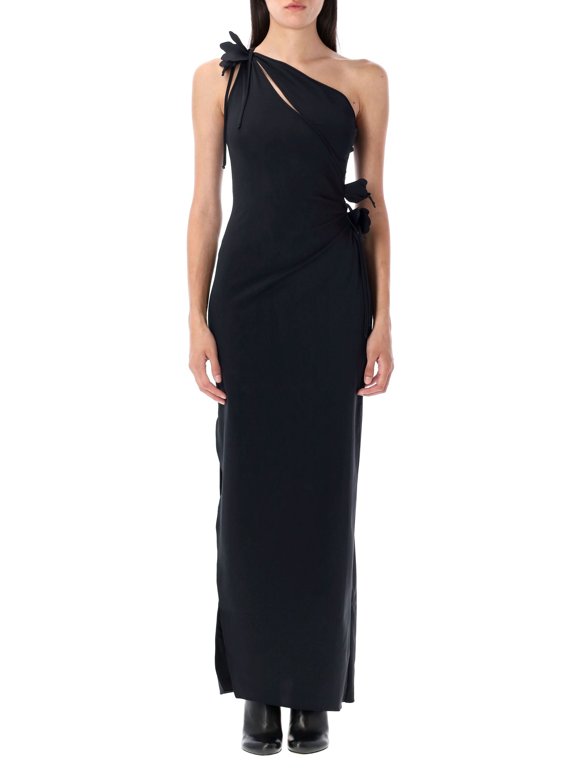 Asymmetric flower gown Black Polyamide Dress