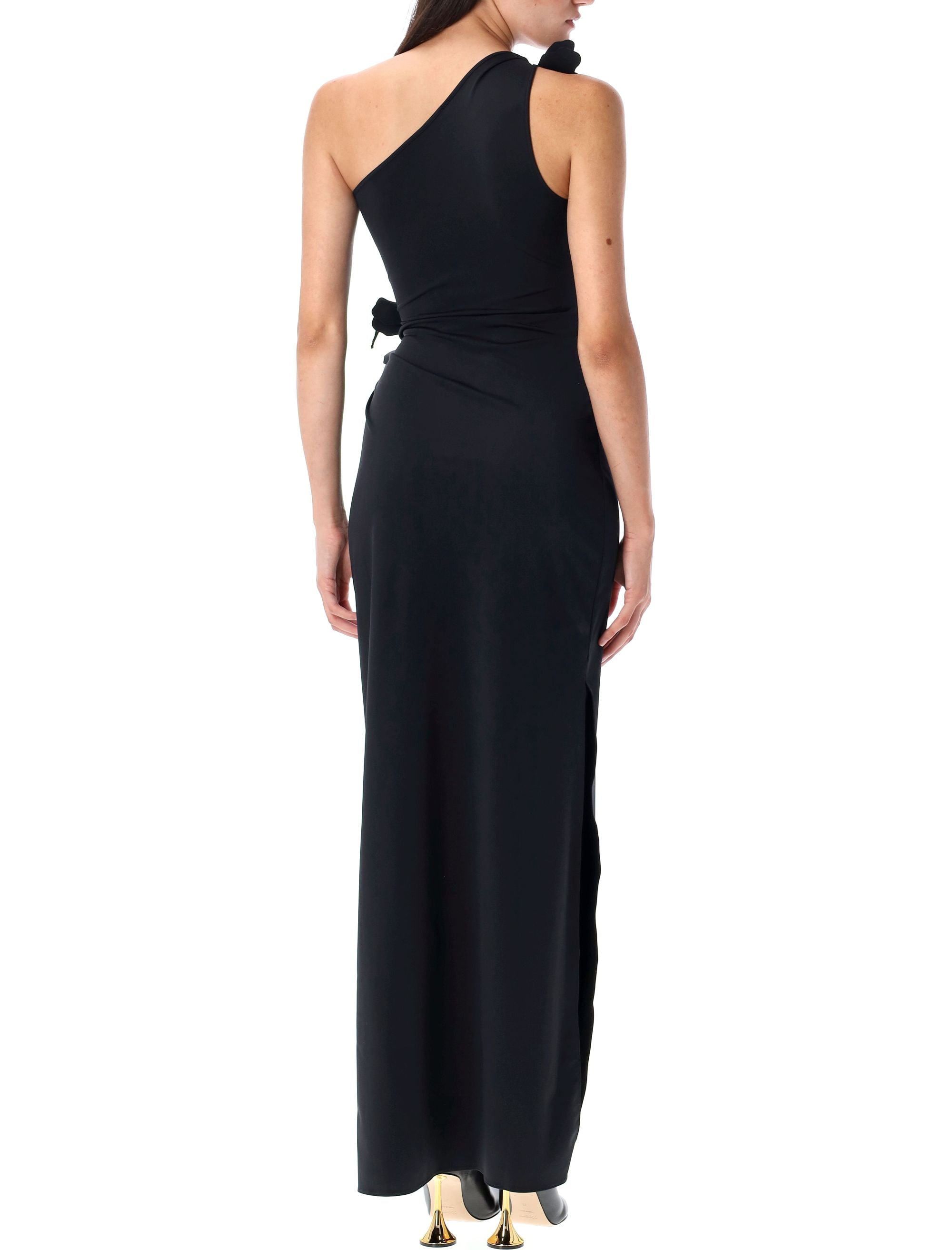 Asymmetric flower gown Black Polyamide Dress