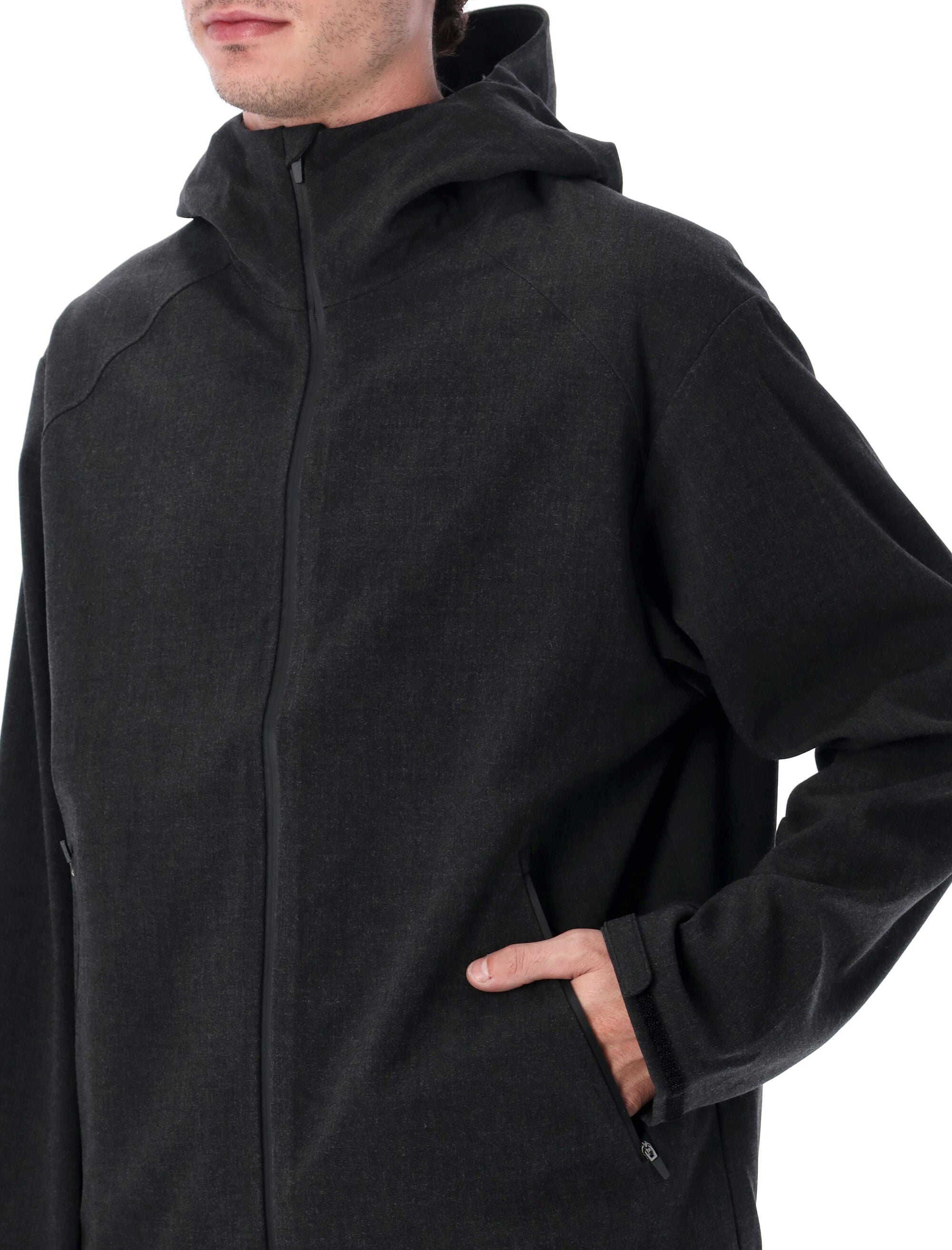 Hiking Patrol Waypoint Texture Hooded Jacket Dark Grey Polyester