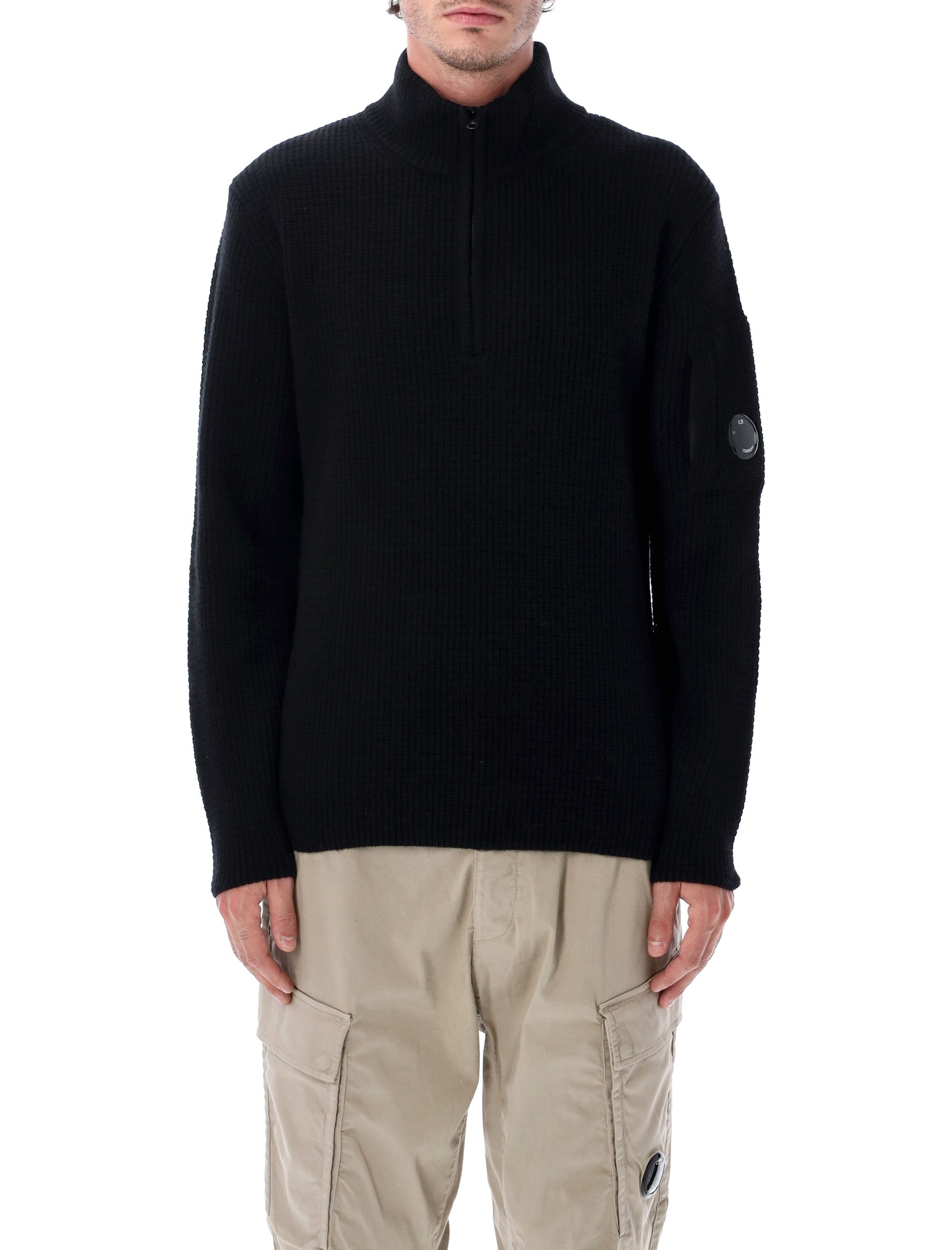 C.p. Company Black Wool Zip Sweater