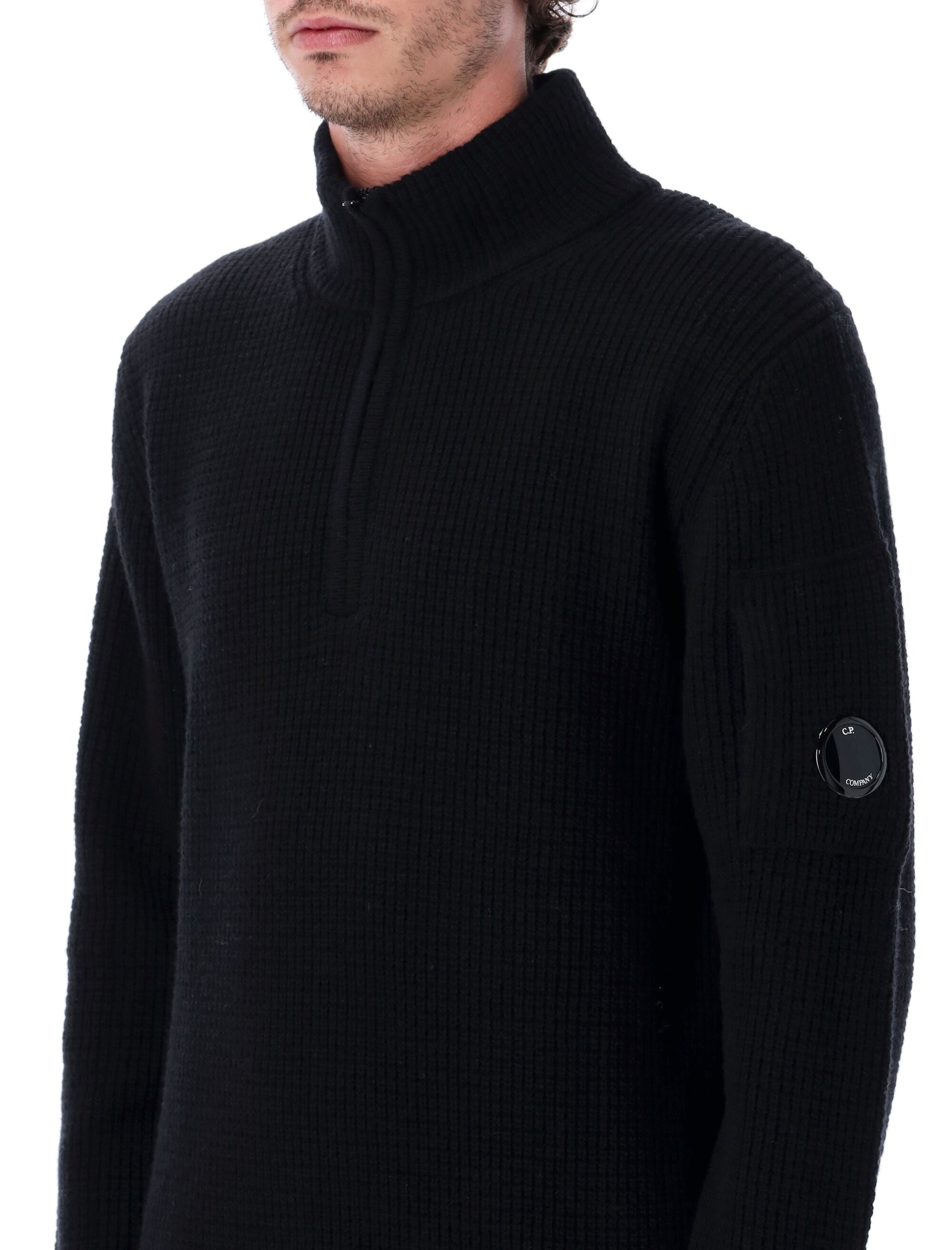 C.p. Company Black Wool Zip Sweater