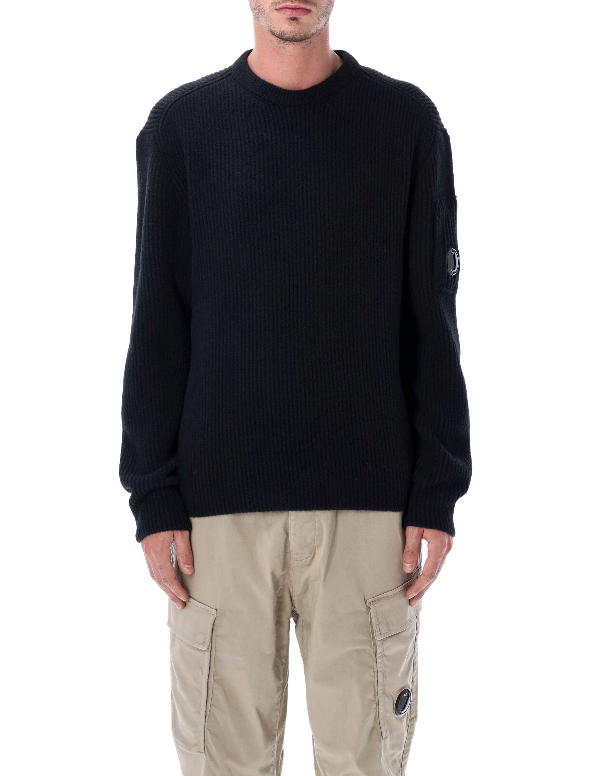 C.P. Company wool blend ribbed crewneck sweater Black Polyamide