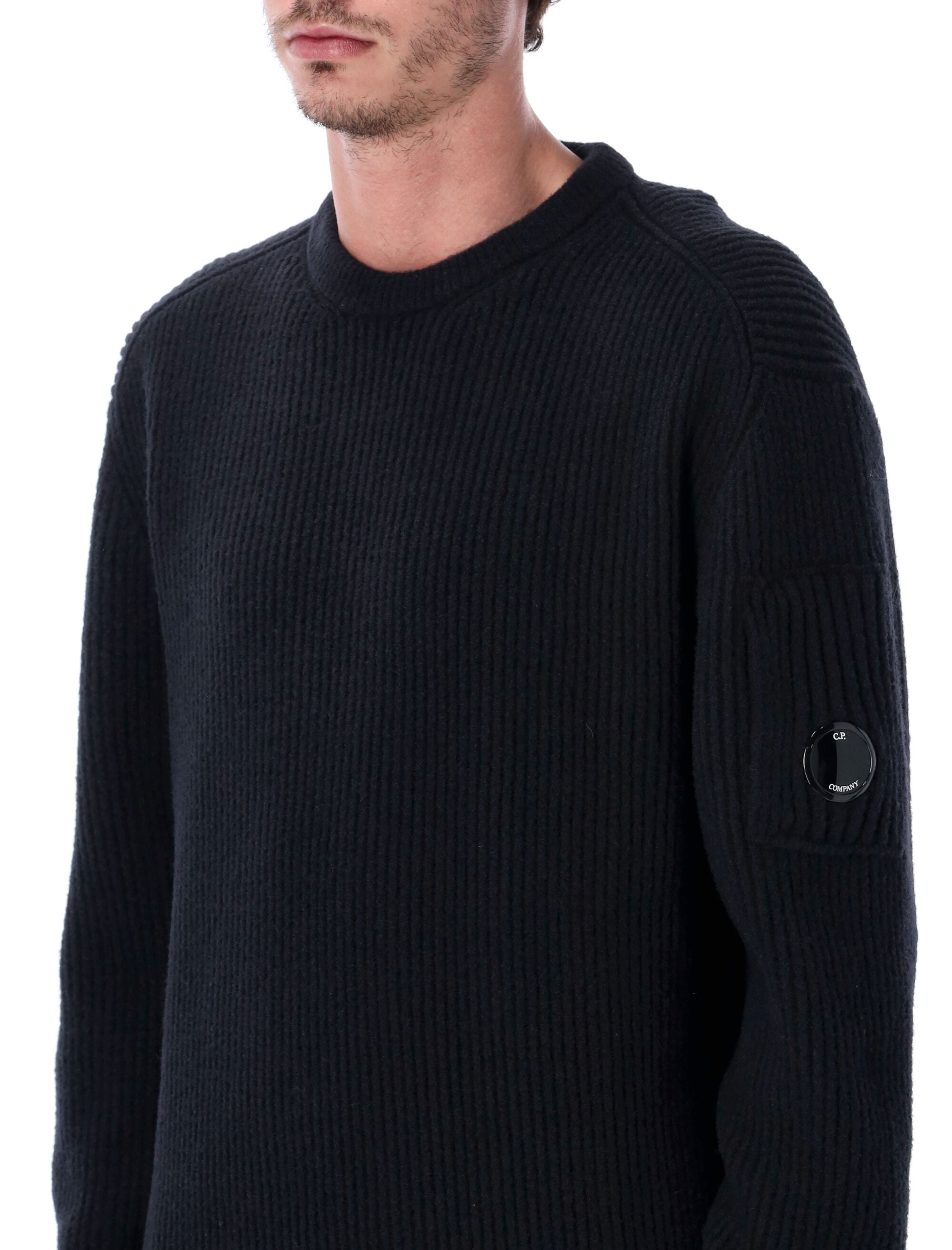 C.P. Company wool blend ribbed crewneck sweater Black Polyamide