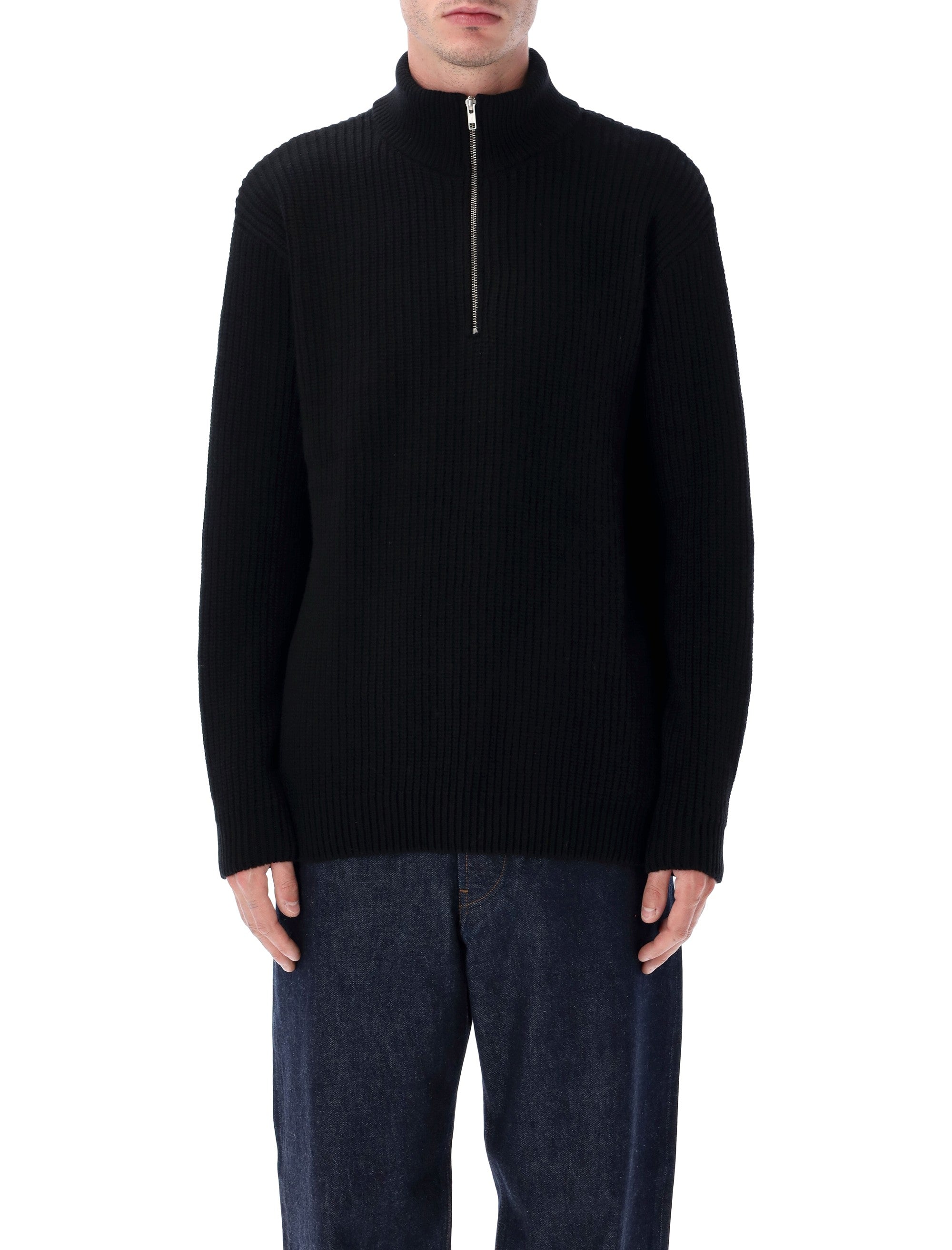Colorful Standard recycled merino wool quarter zip sweater Deep Black