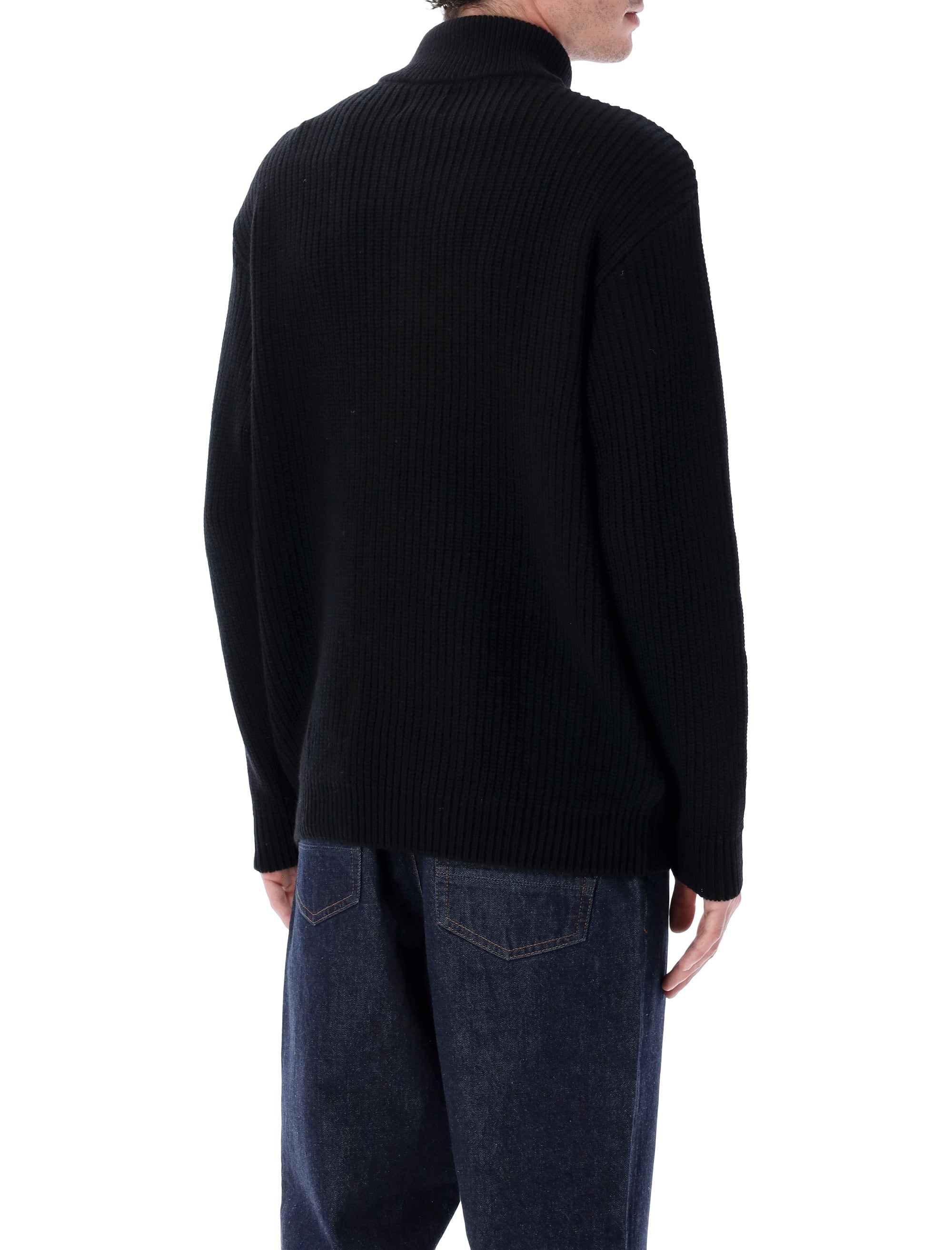 Colorful Standard recycled merino wool quarter zip sweater Deep Black