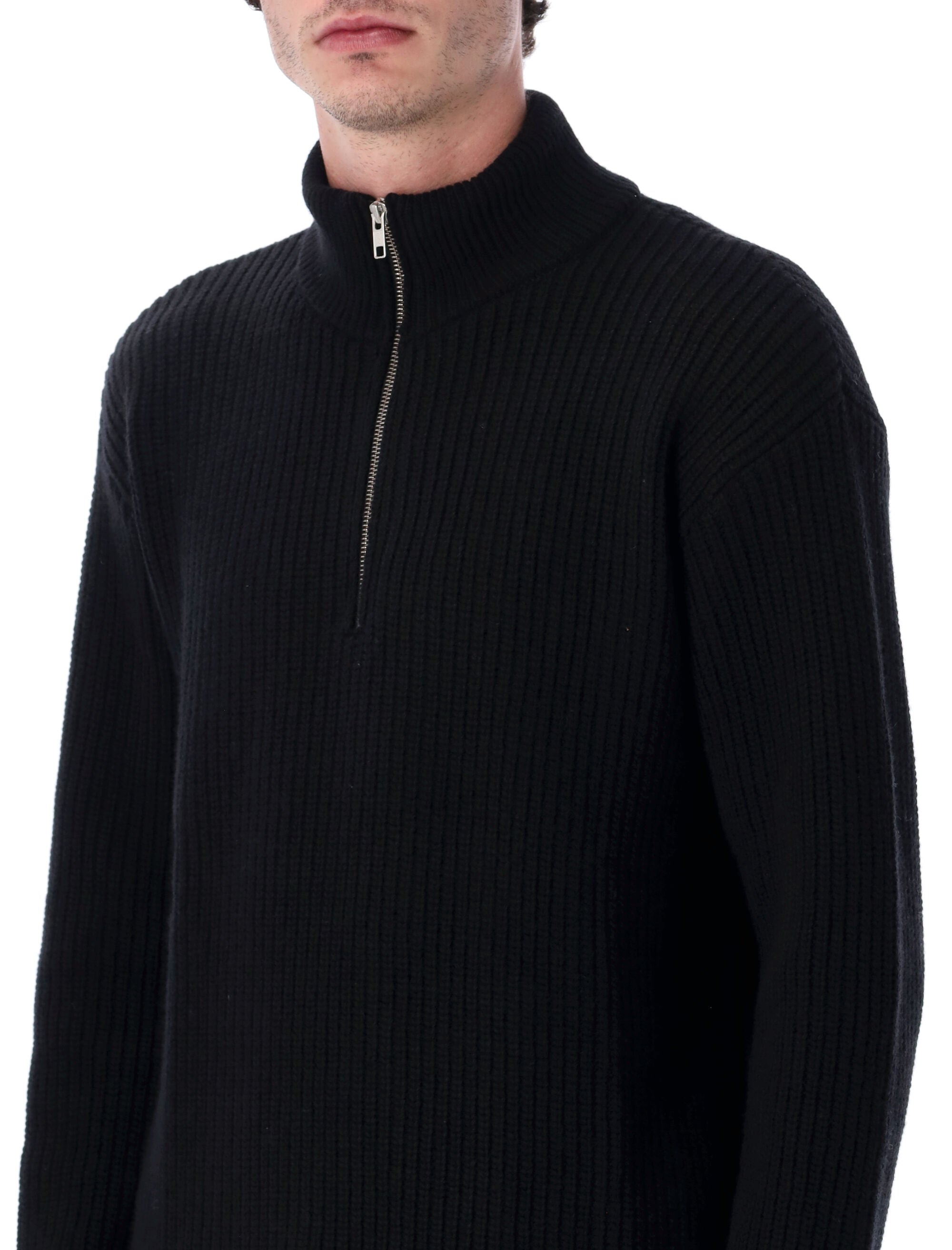 Colorful Standard recycled merino wool quarter zip sweater Deep Black