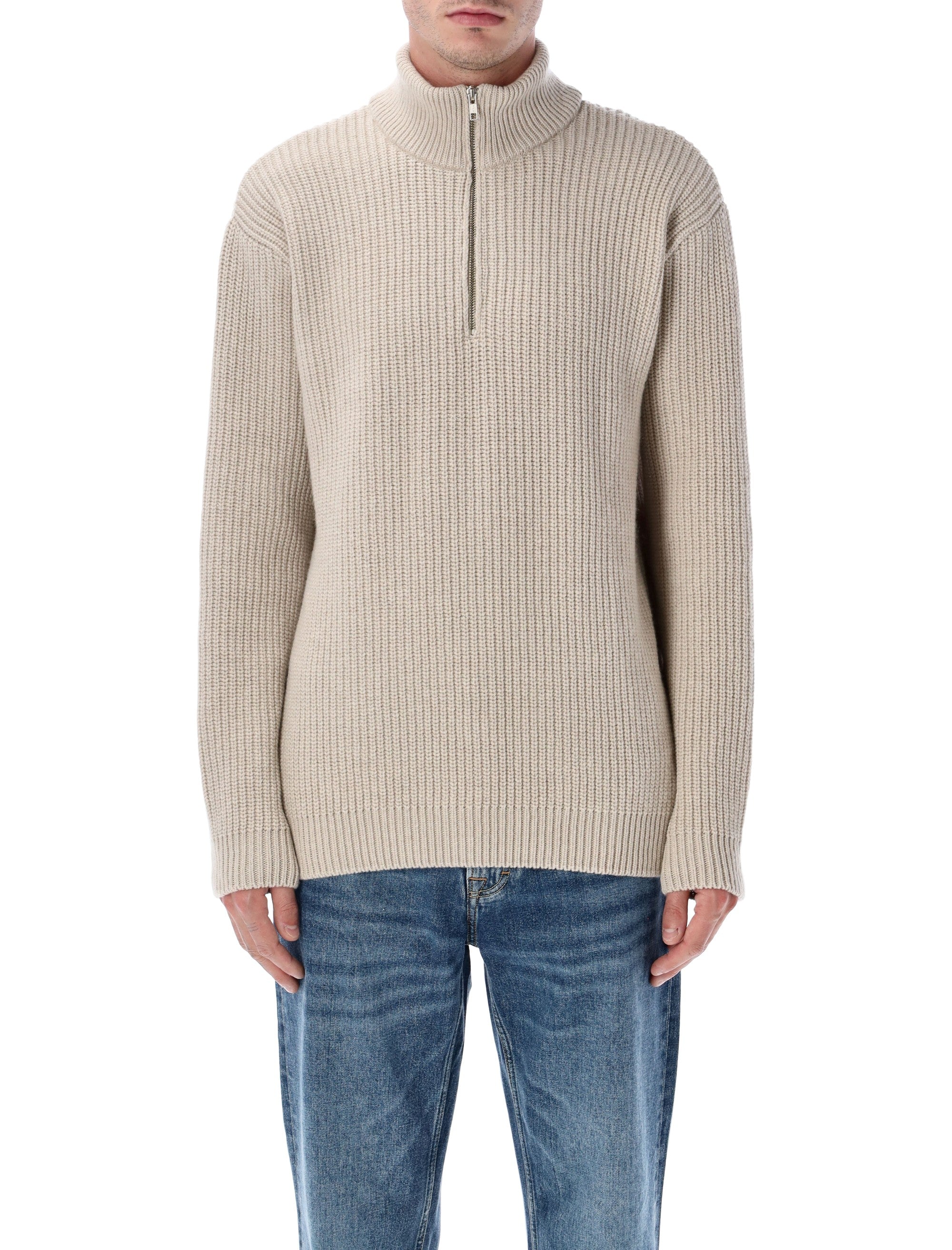 Colorful Standard recycled merino wool quarter zip sweater Ivory White