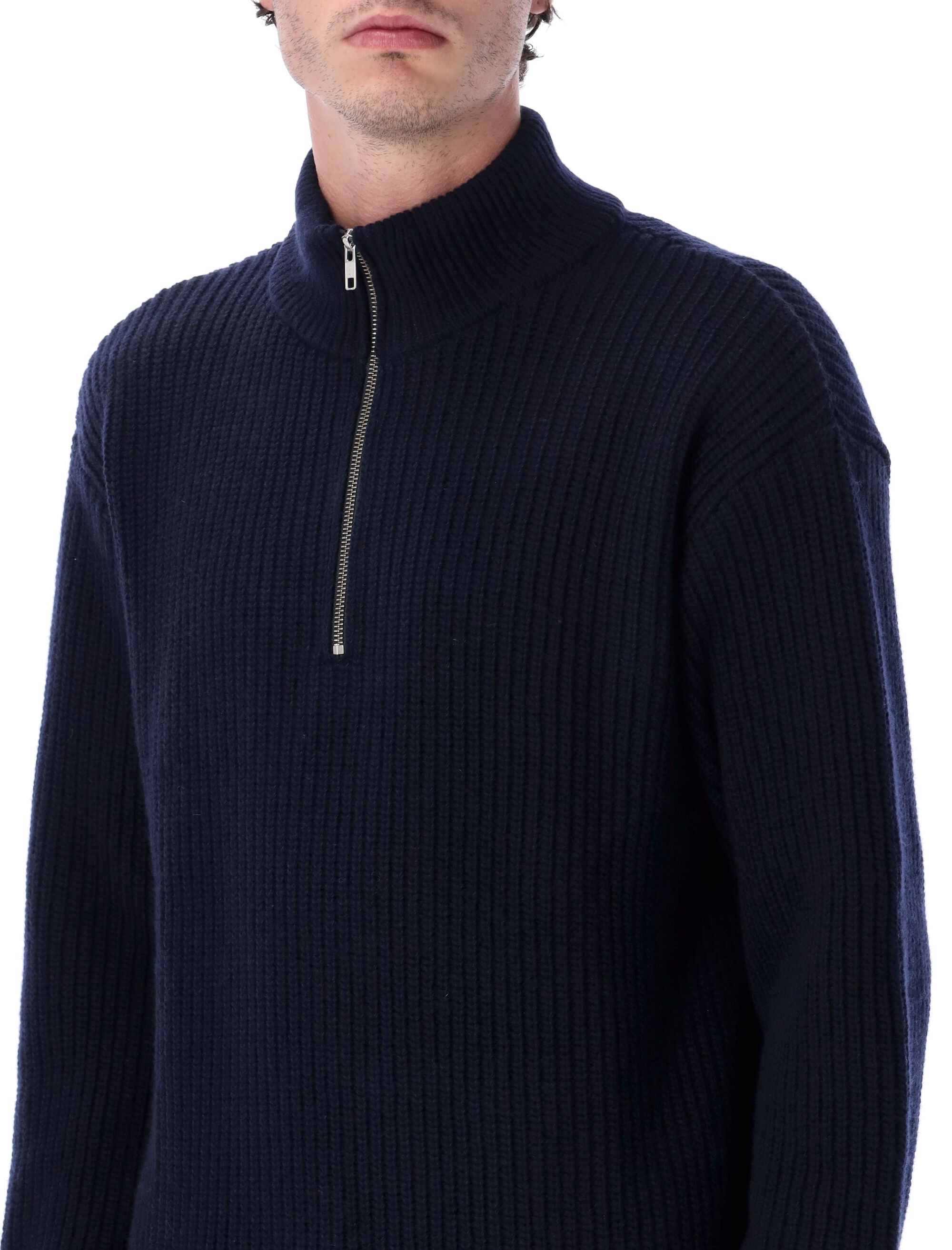 Colorful Standard recycled merino wool quarter zip sweater Navy Blue