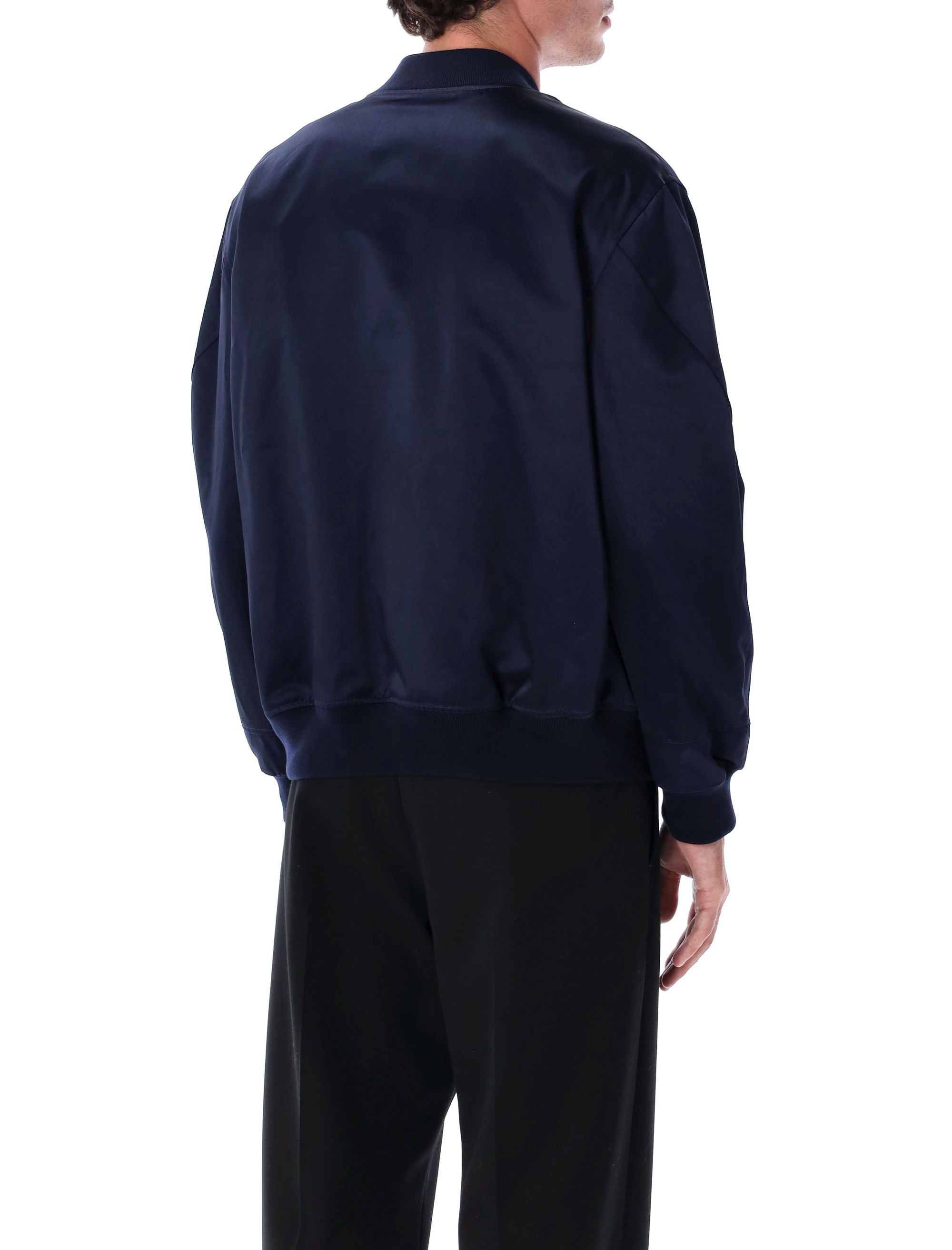 Givenchy Navy Blue Cotton Satin Zipped Blouson Jacket