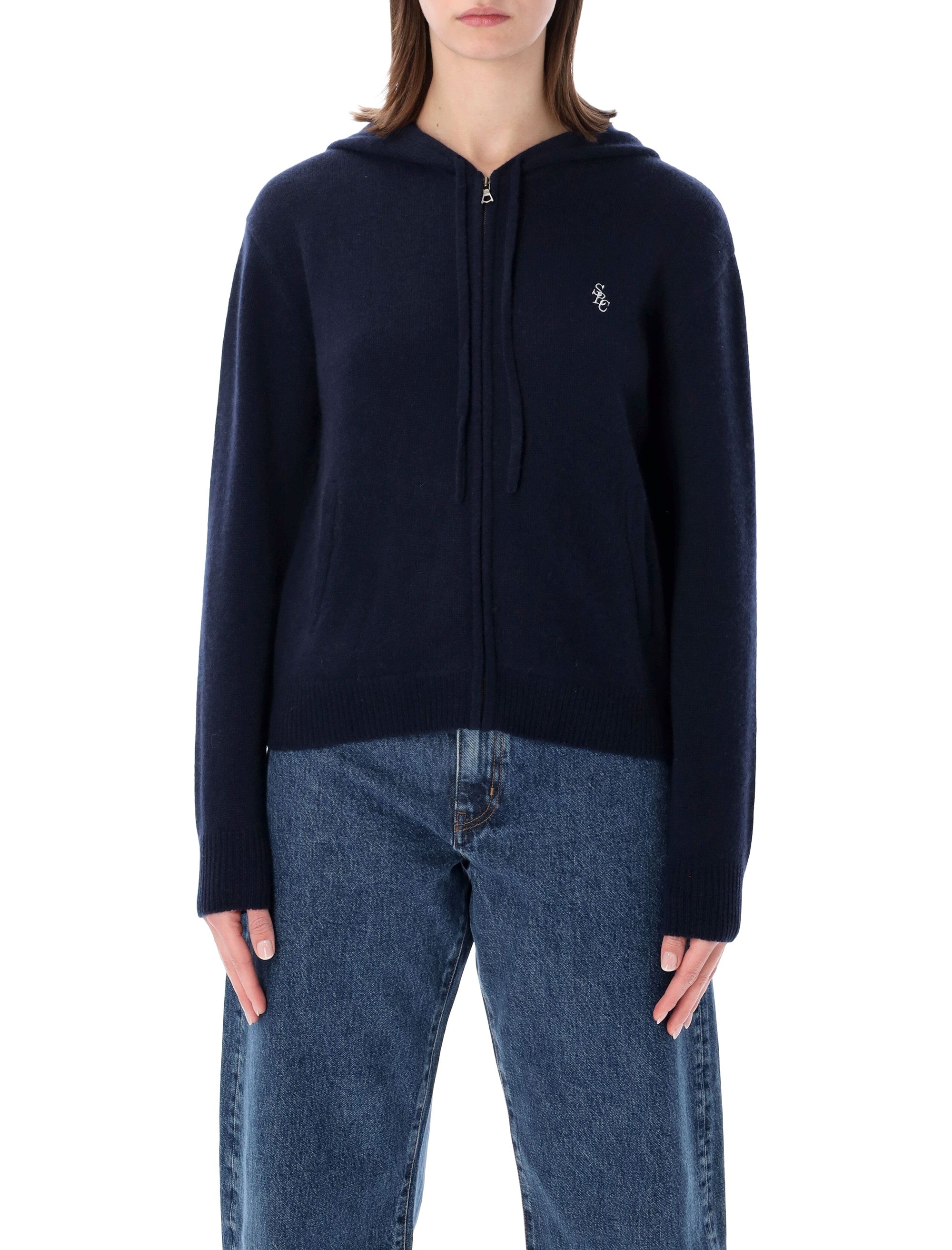 Sporty&Rich cashmere navy zip hoodie Dark Cardigan