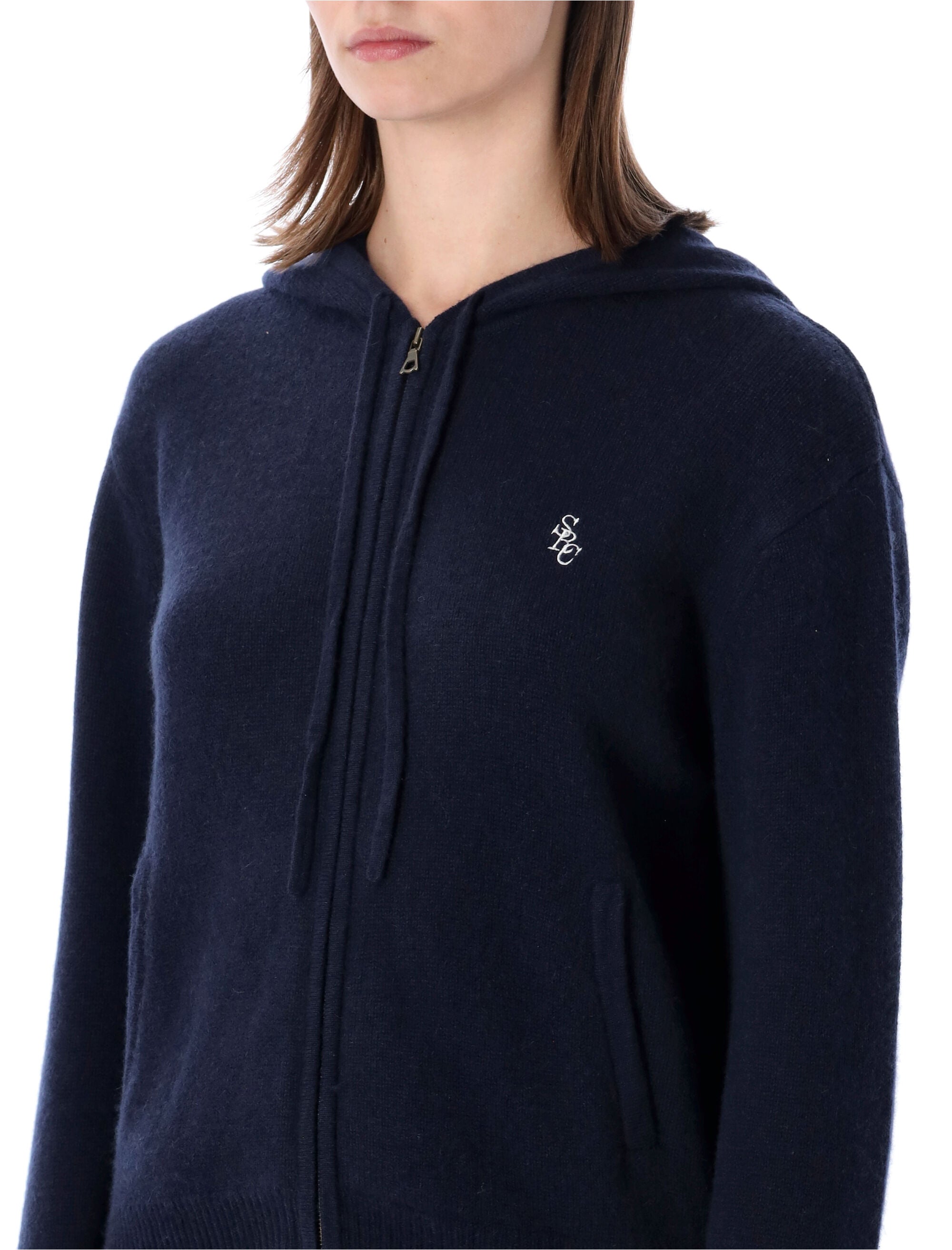 Sporty&Rich cashmere navy zip hoodie Dark Cardigan