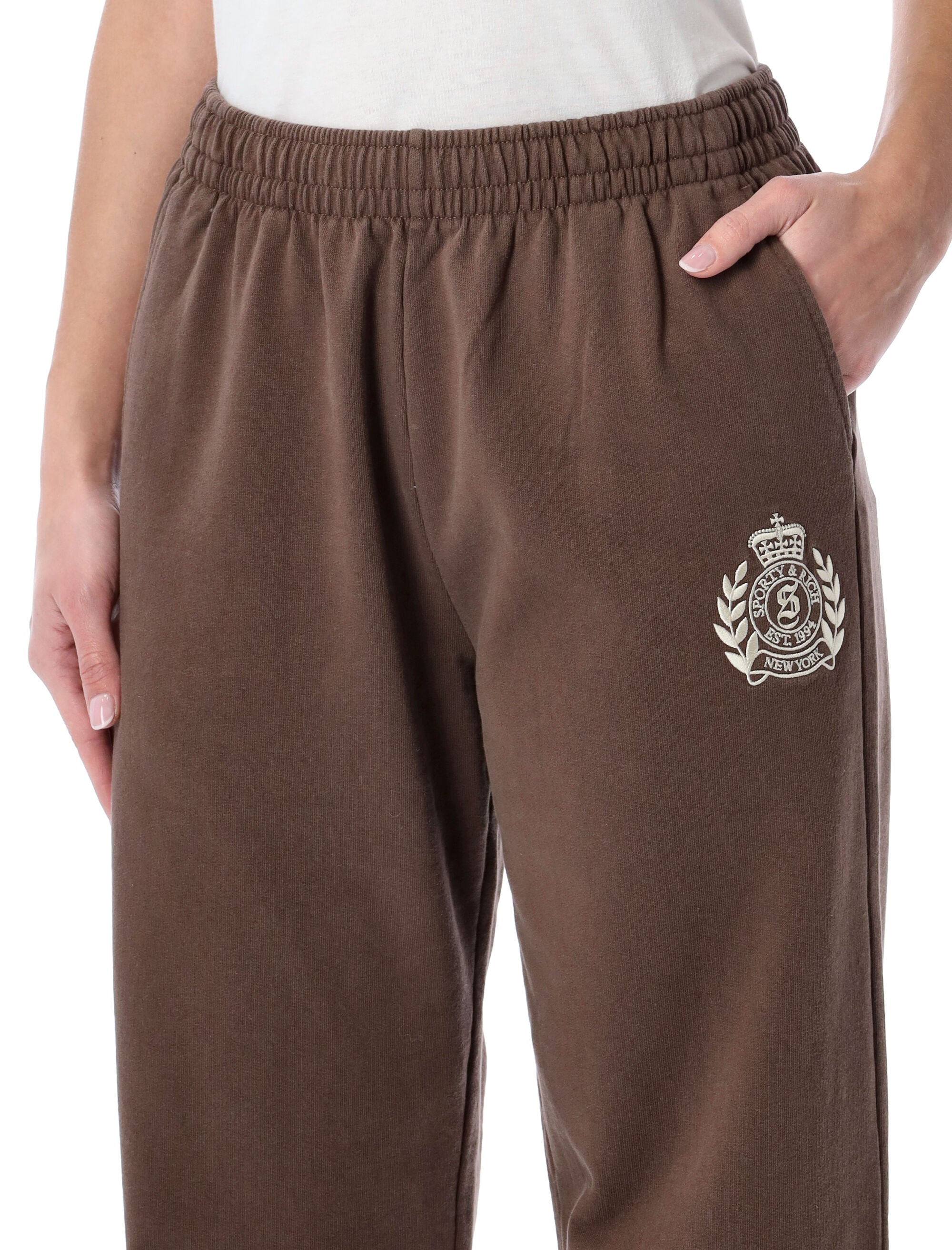 Sporty & Rich NY Crest embroidered sweatpants – Chocolate Cotton