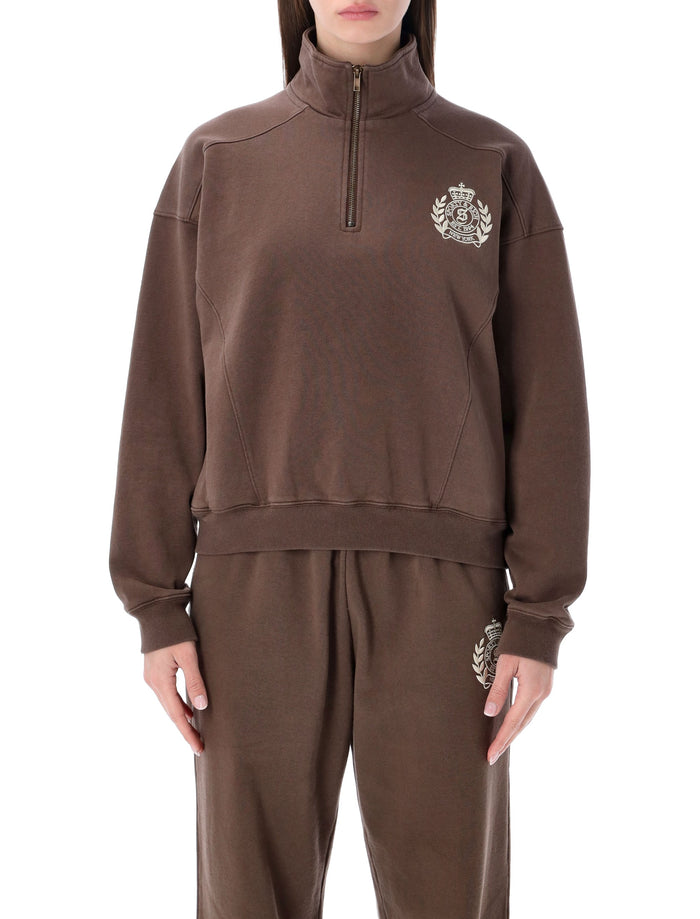 Sporty & Rich Crest Quarter-Zip Sweatshirt - Chocolate Cotton