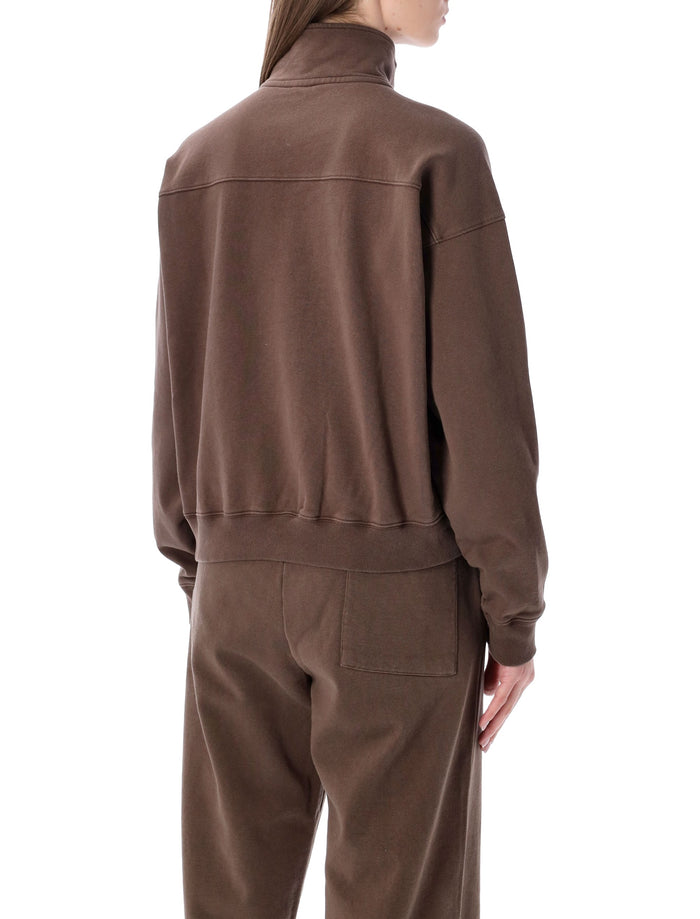 Sporty & Rich Crest Quarter-Zip Sweatshirt - Chocolate Cotton