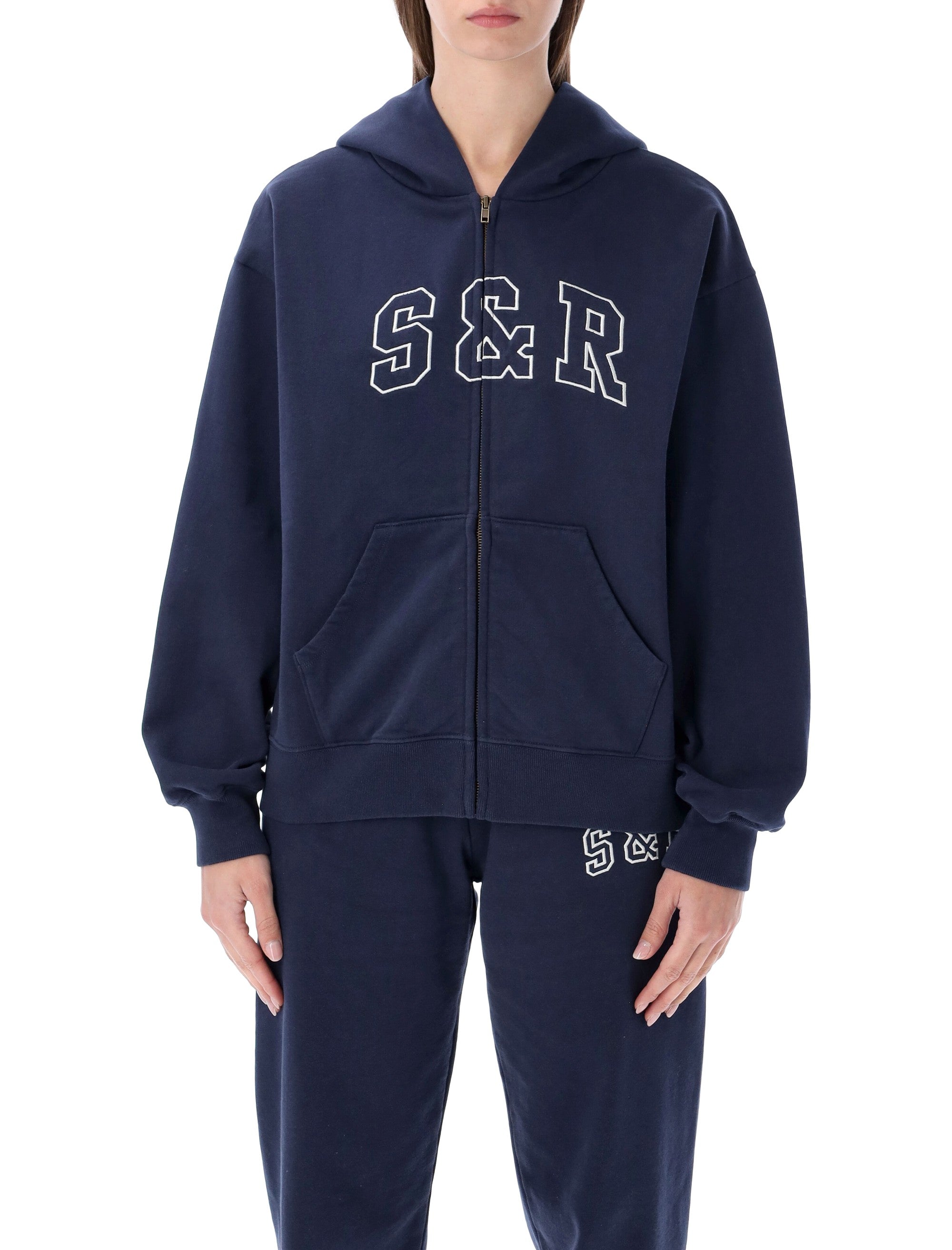 Sporty & Rich S&r Ivy Zip Hoodie Navy Dark Cotton Sweatshirt