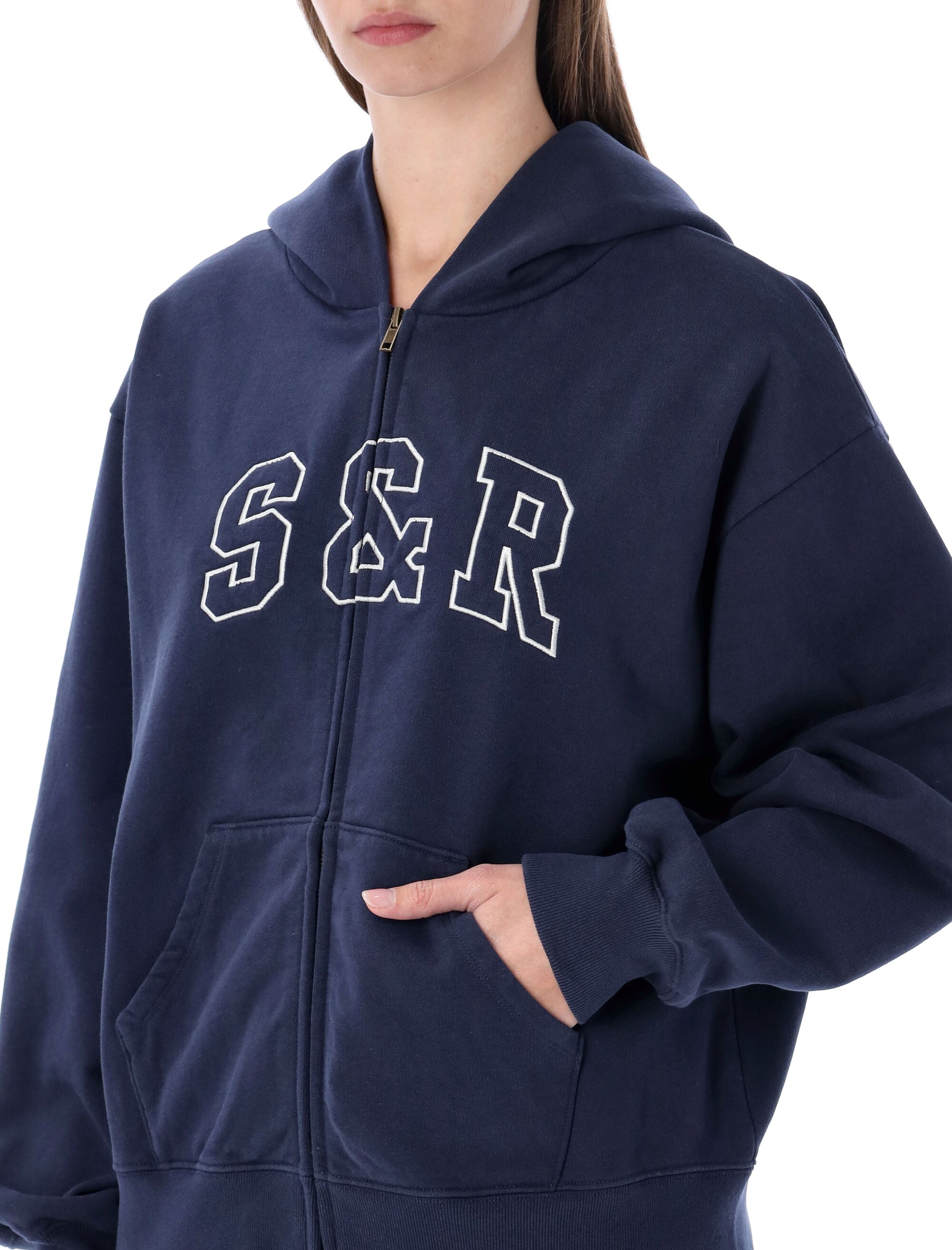 Sporty & Rich S&r Ivy Zip Hoodie Navy Dark Cotton Sweatshirt