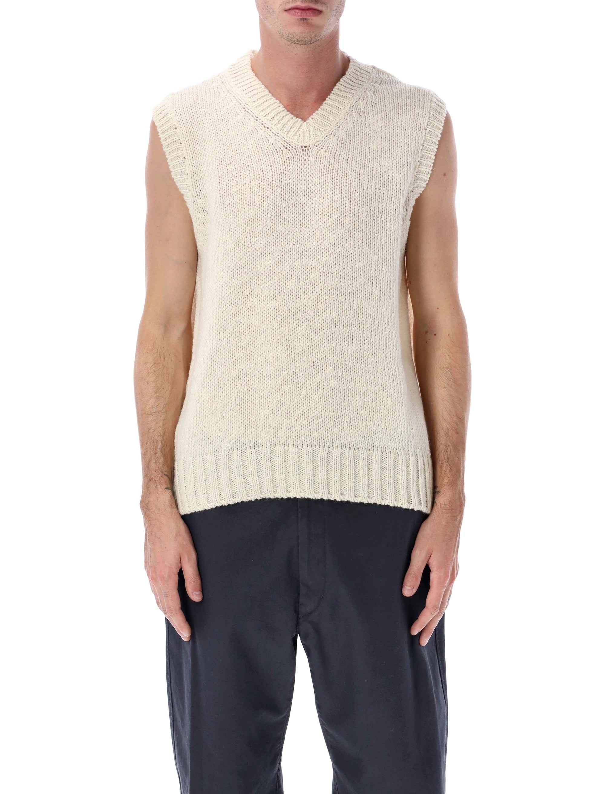 Howlin Cosmic Spiele wool v-neck slipover Ecru Pure New Sweater
