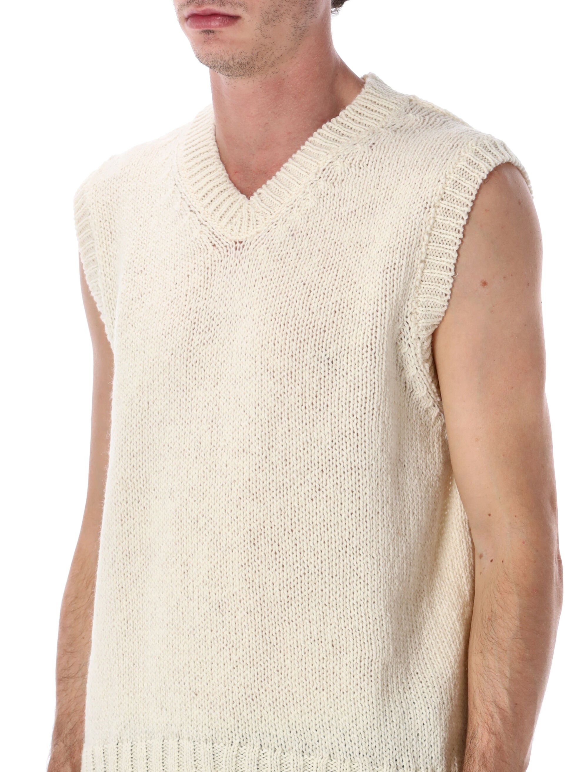Howlin Cosmic Spiele wool v-neck slipover Ecru Pure New Sweater