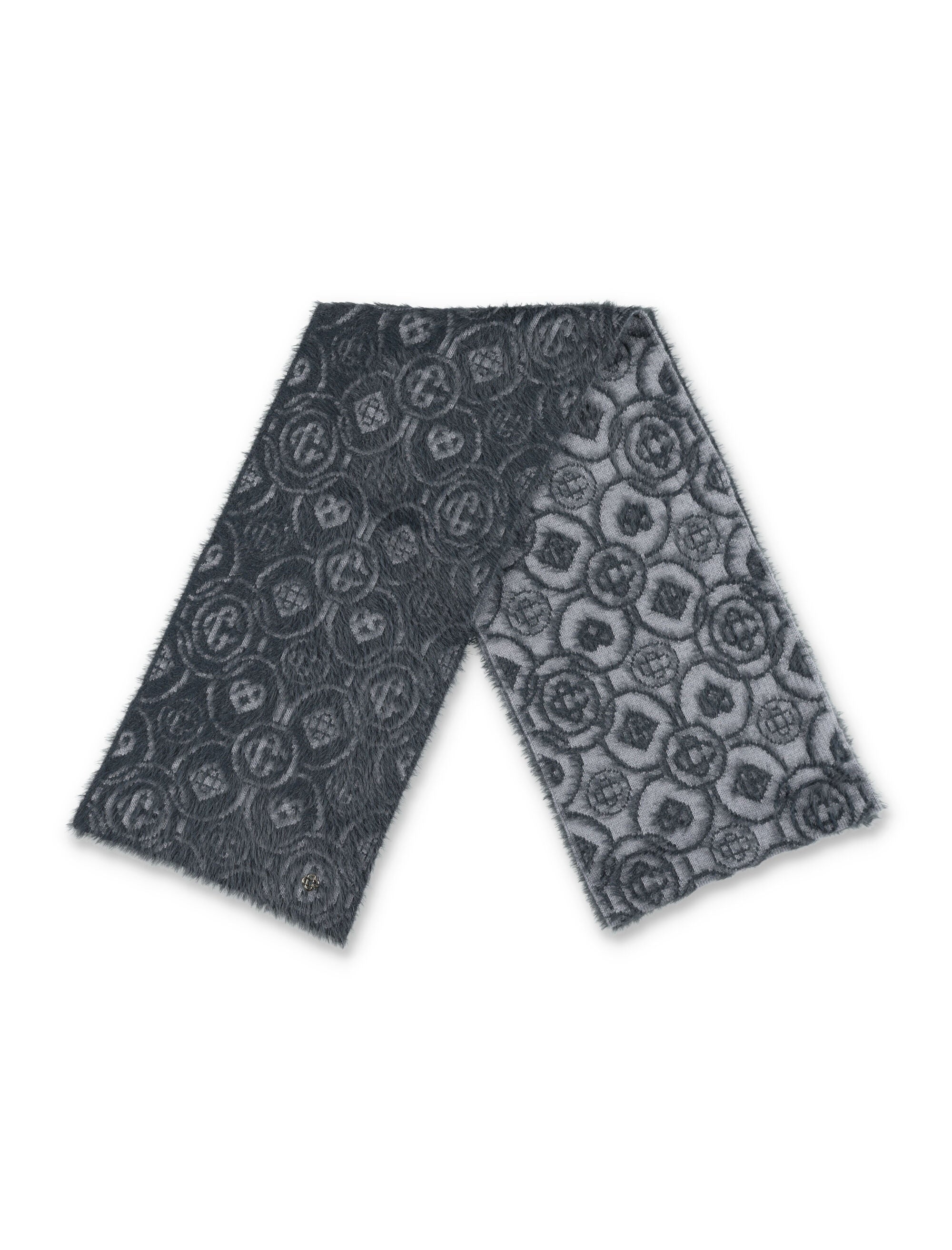 Grey Merino Wool Blend Fluffy Monogram Scarf