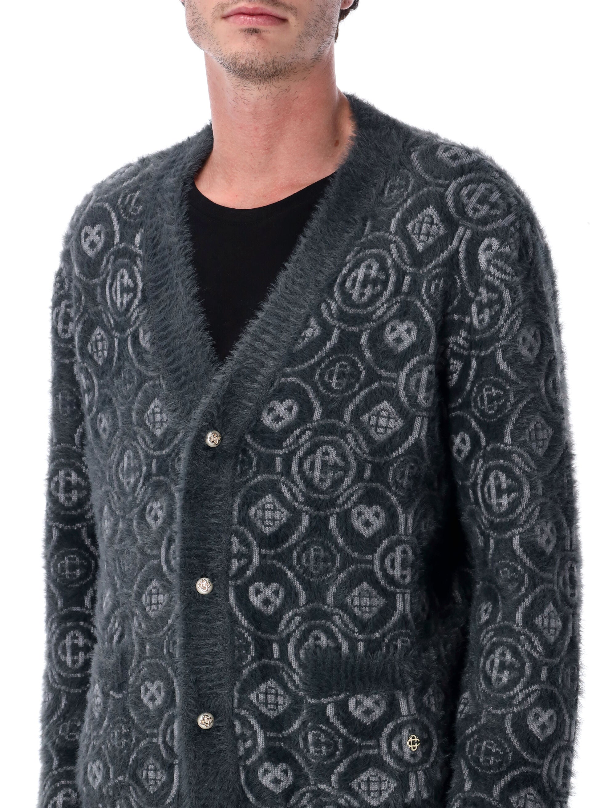 Casablanca Fluffy Monogram cardigan with Honeydew logo Wool Mix