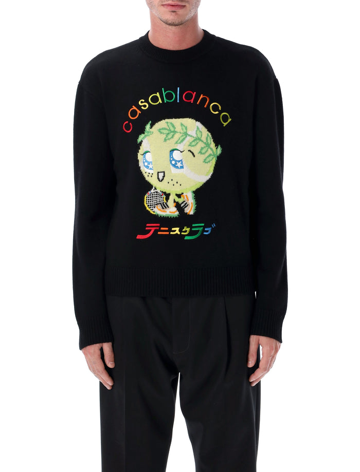 Casablanca Character Intarsia Crew sweater Kawaii Tennis Boy Merino Wool