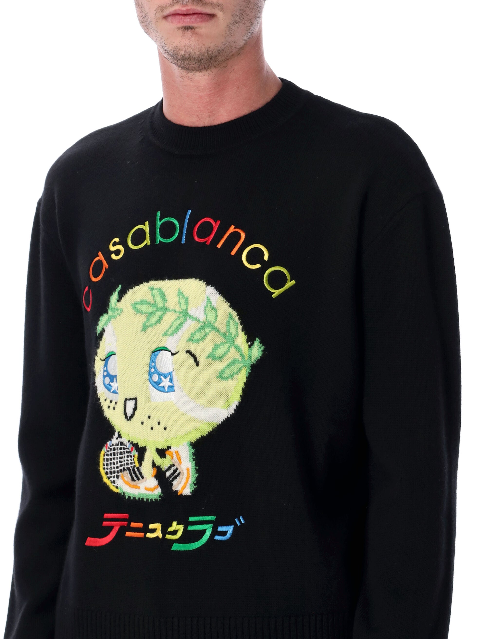 Casablanca Character Intarsia Crew sweater Kawaii Tennis Boy Merino Wool