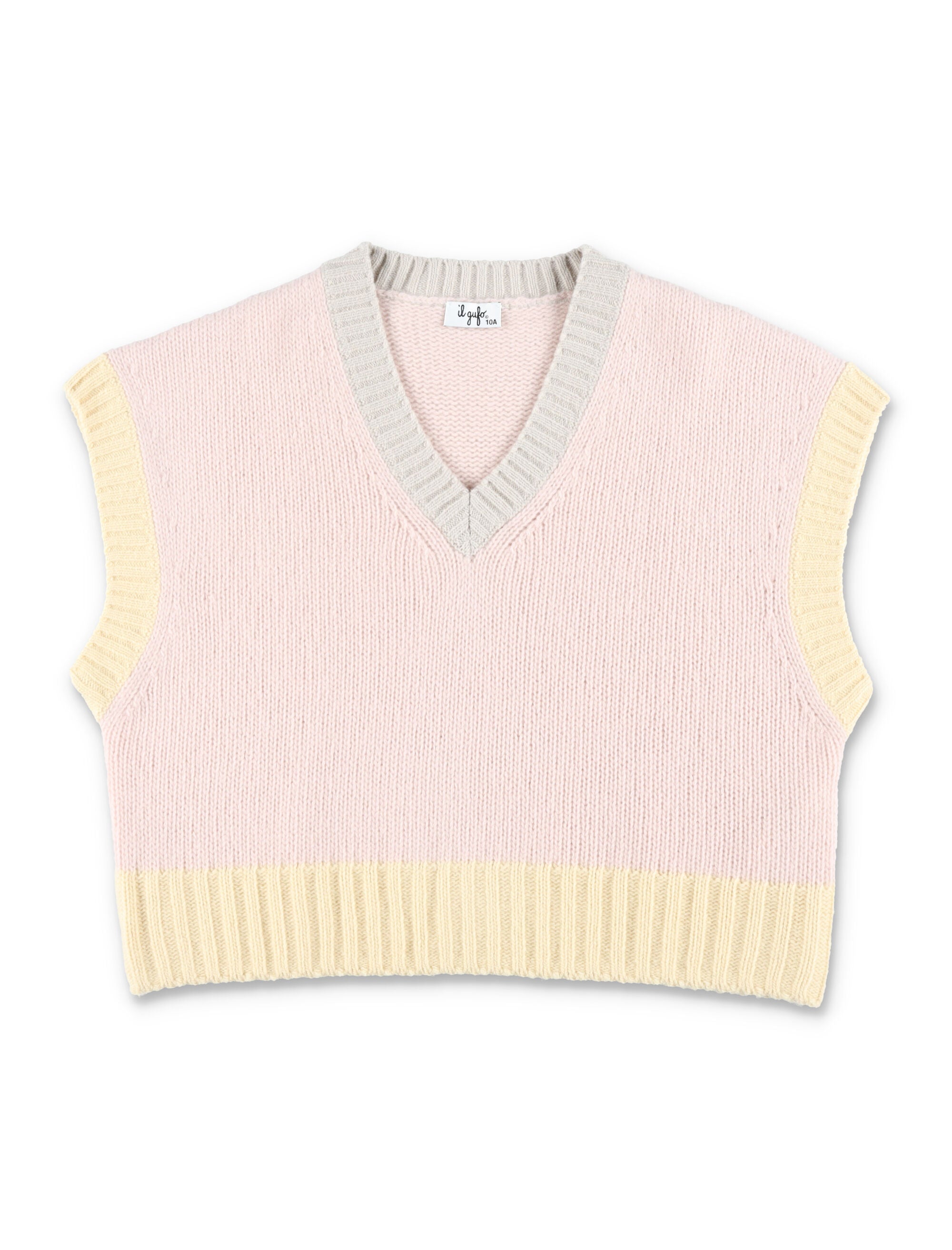 Il Gufo Girls Color Block merino wool vest Pink
