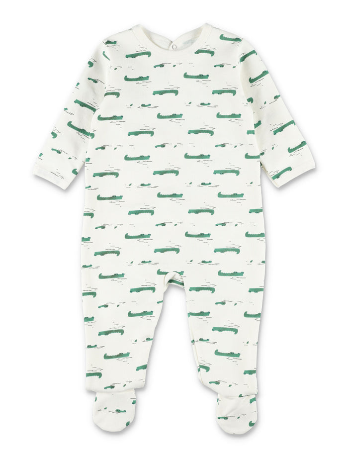 Petit Bateau fleece cotton baby suit with crocodile print White Pyjamas