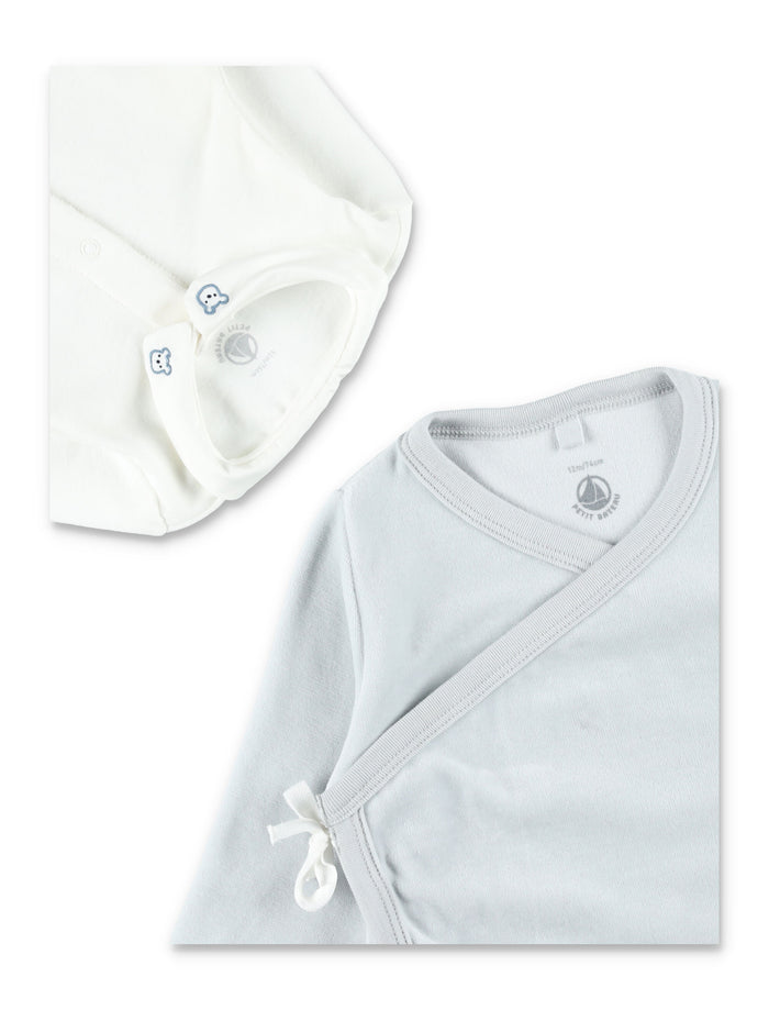 Petit Bateau Baby velour three-piece set with embroidered bear Blue Cotton