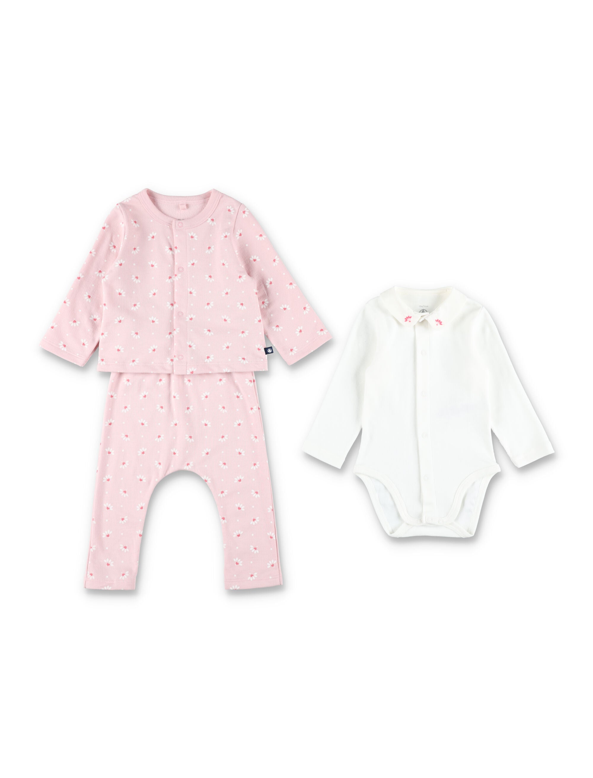 Petit Bateau baby heart-print fleece set with embroidered body Pink Cotton