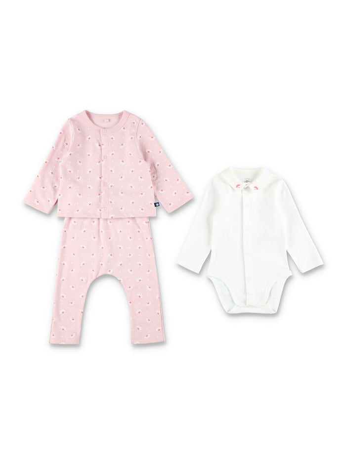 Petit Bateau baby heart-print fleece set with embroidered body Pink Cotton