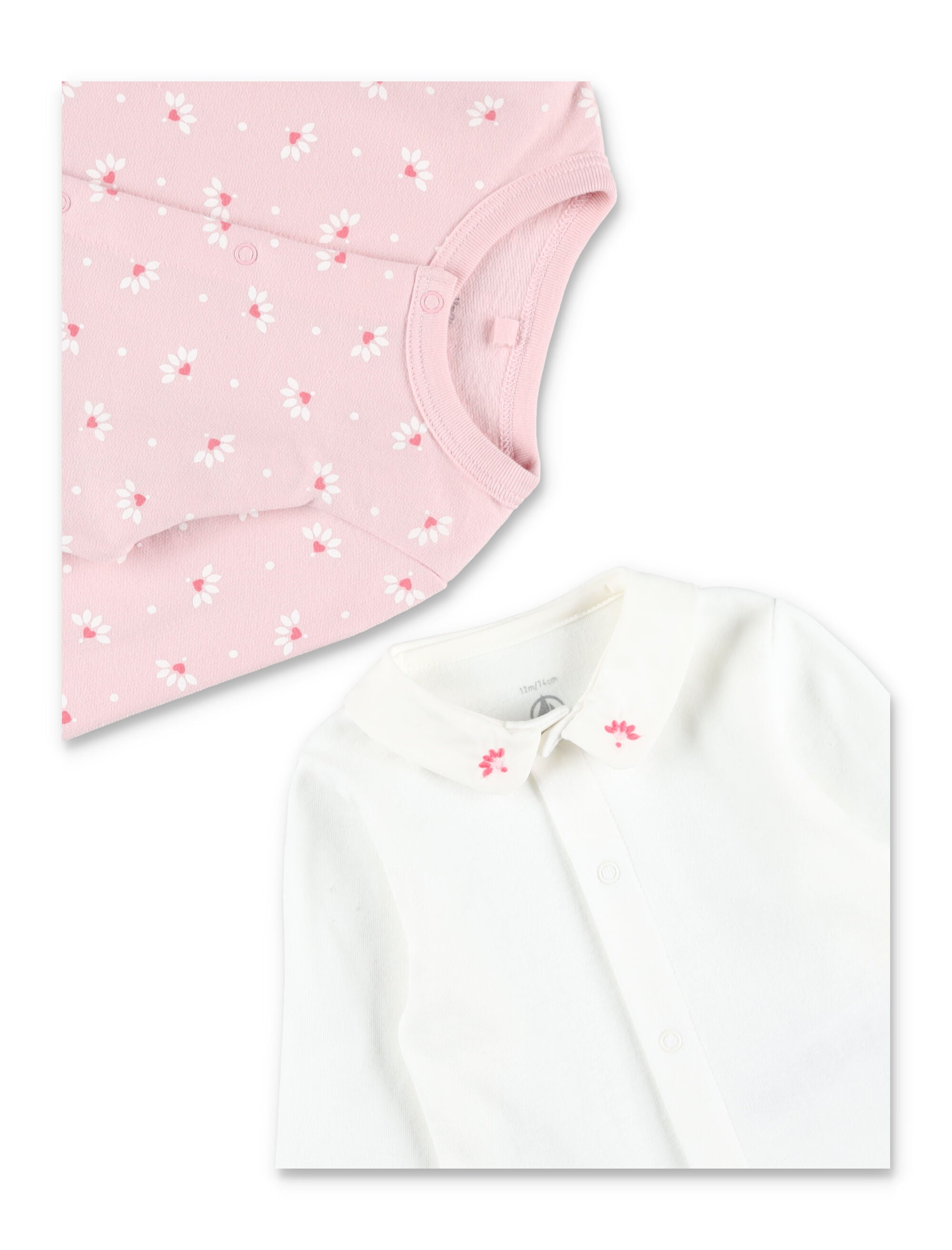 Petit Bateau baby heart-print fleece set with embroidered body Pink Cotton