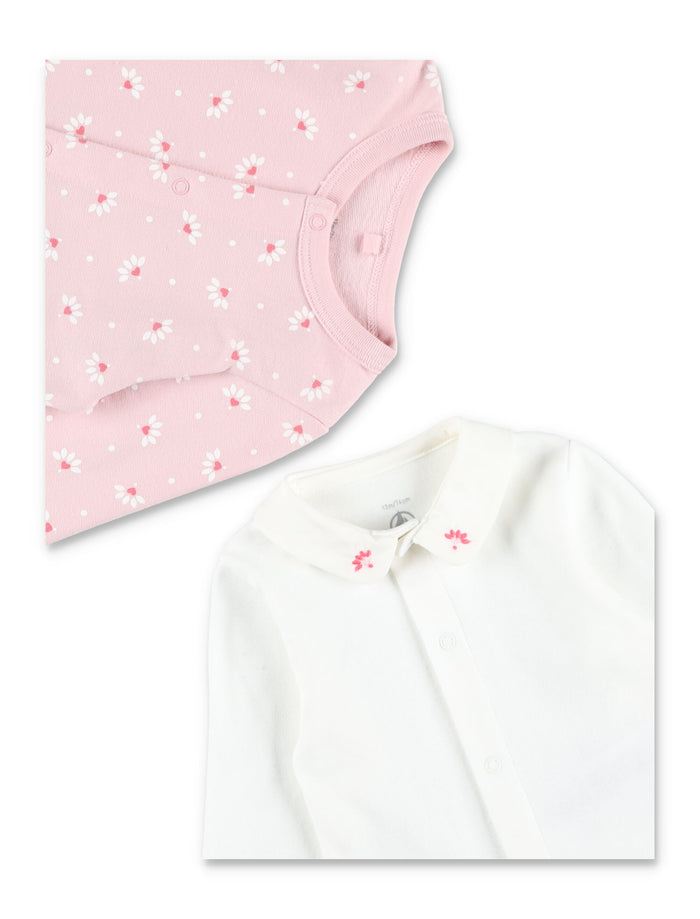 Petit Bateau baby heart-print fleece set with embroidered body Pink Cotton