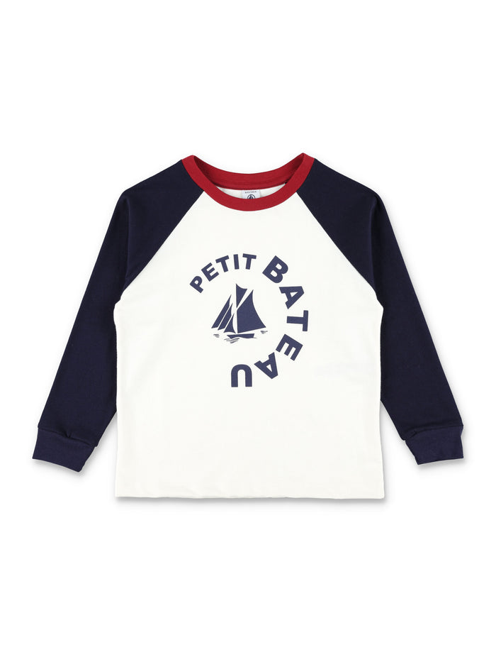 Petit Bateau boys long-sleeved cotton colourblock t-shirt White