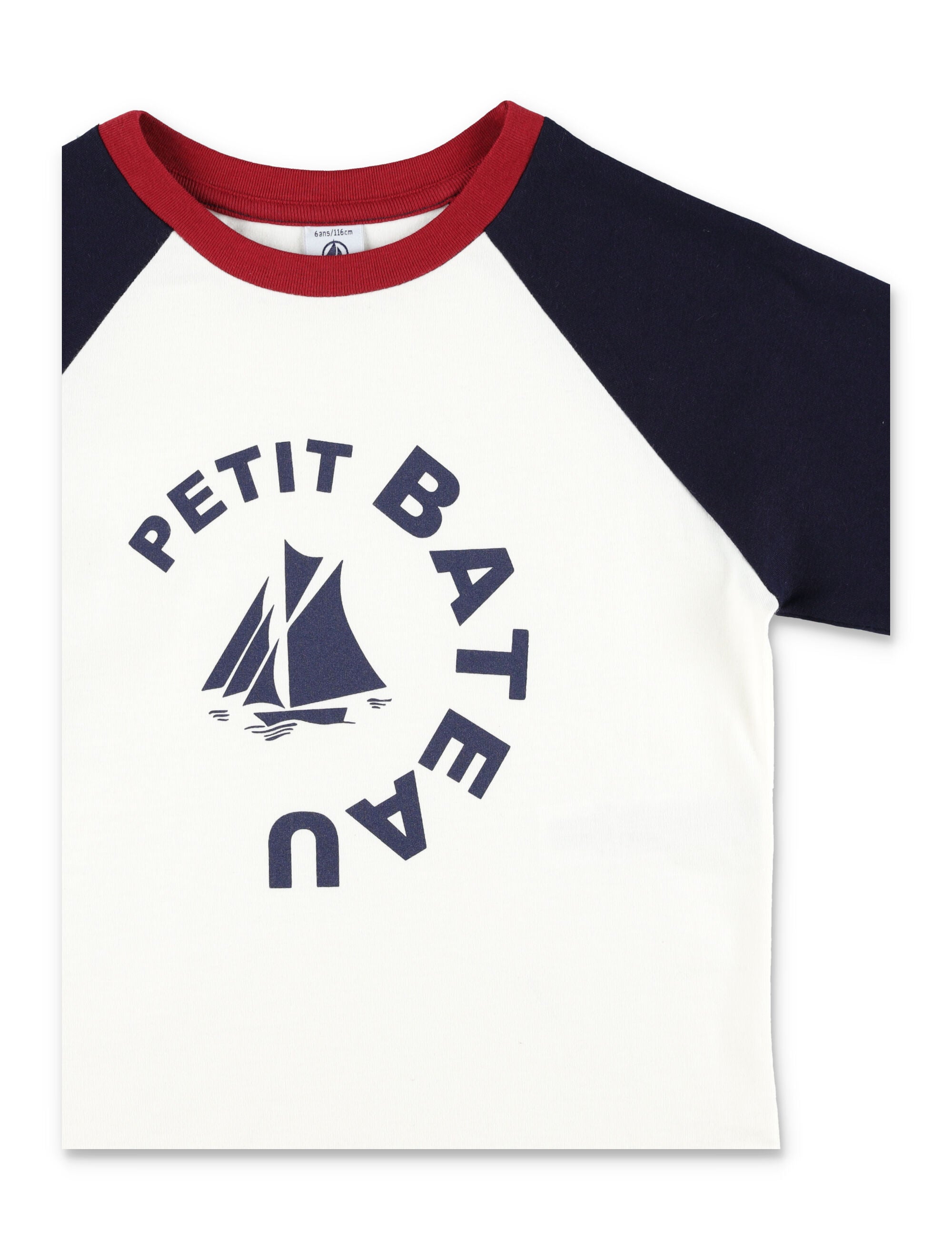 Petit Bateau boys long-sleeved cotton colourblock t-shirt White