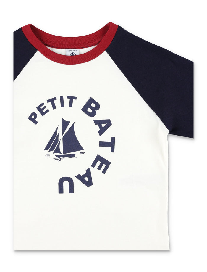 Petit Bateau boys long-sleeved cotton colourblock t-shirt White