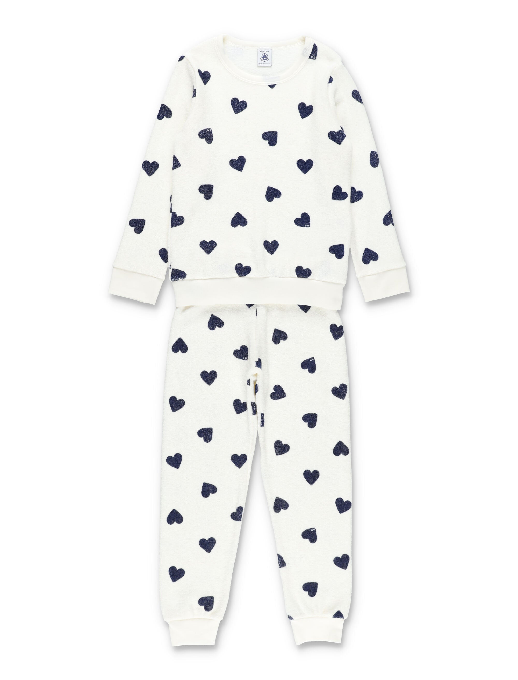 Petit Bateau cotton terry pyjamas with heart print White