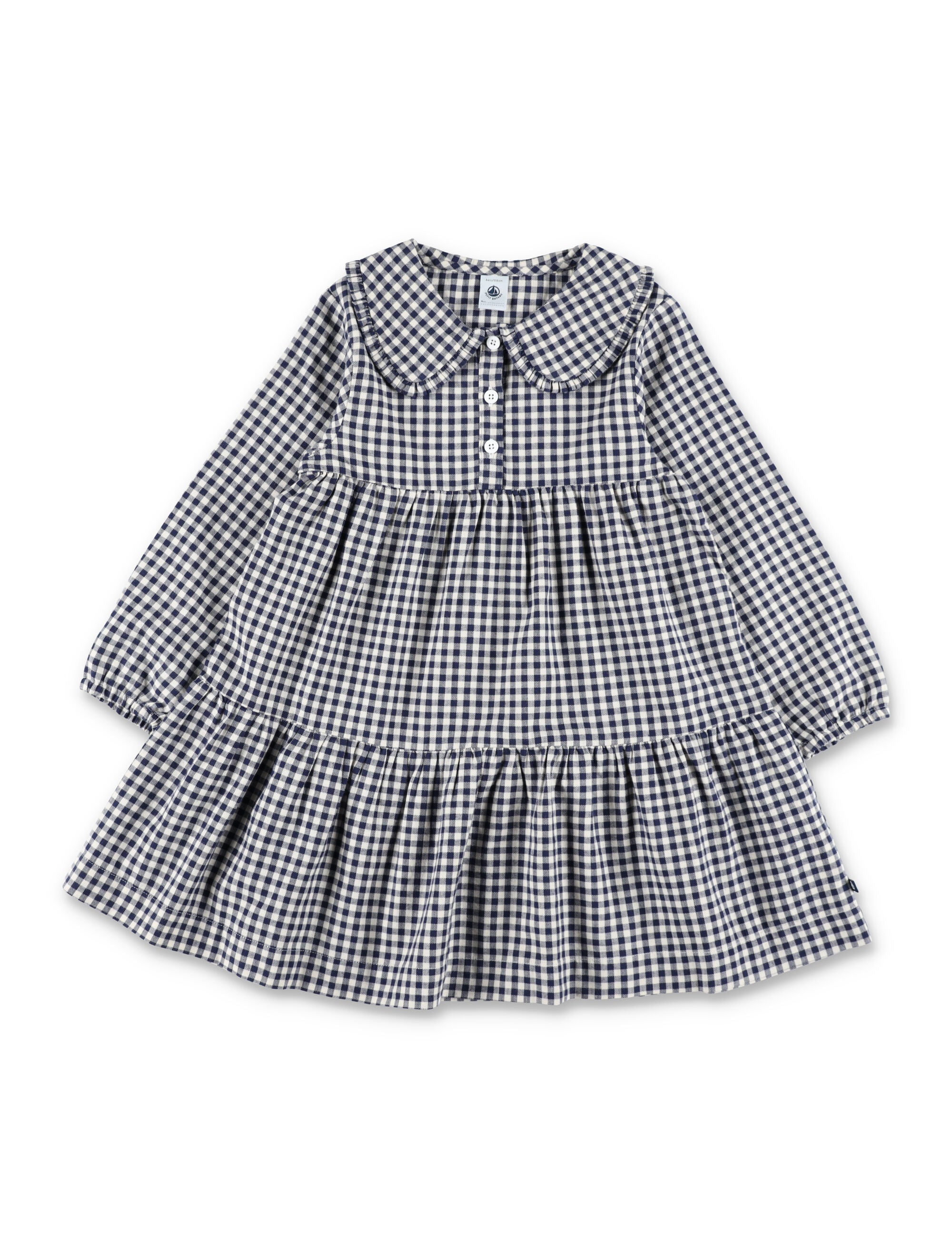 Petit Bateau Kids Checked Flannel Dress Blue White Check Cotton
