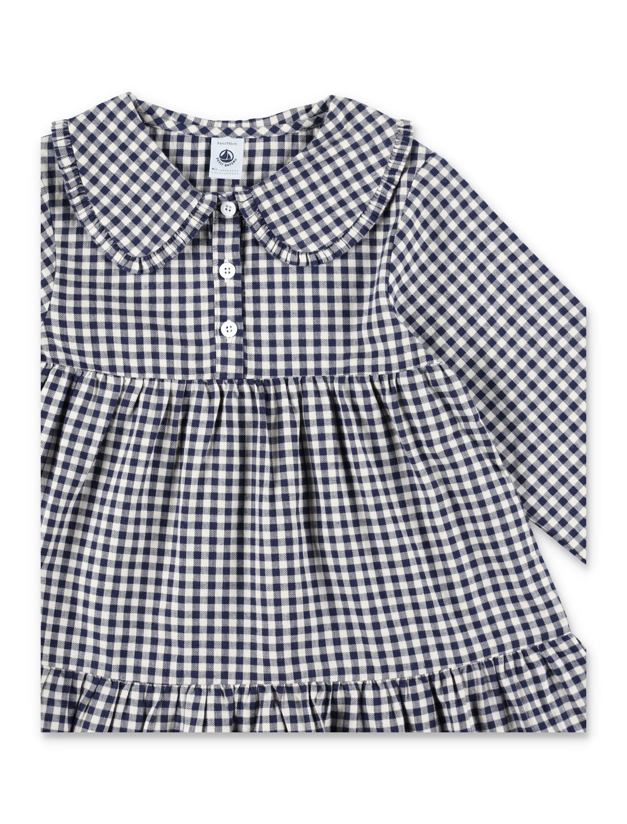 Petit Bateau Kids Checked Flannel Dress Blue White Check Cotton