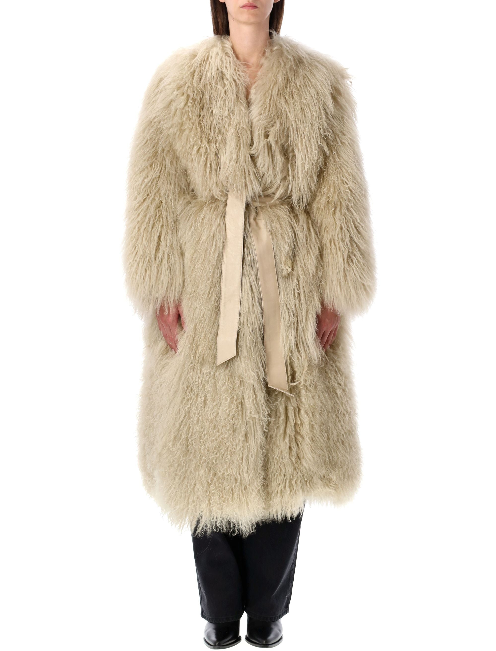 Mongolian Shearling Maxi Coat Sword Beige Fur