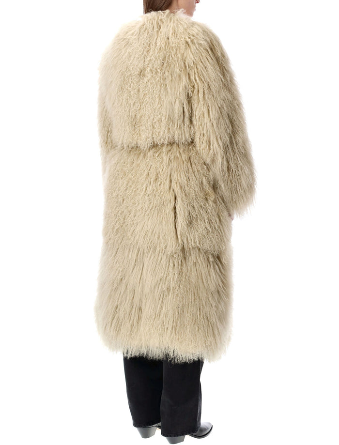 Mongolian Shearling Maxi Coat Sword Beige Fur
