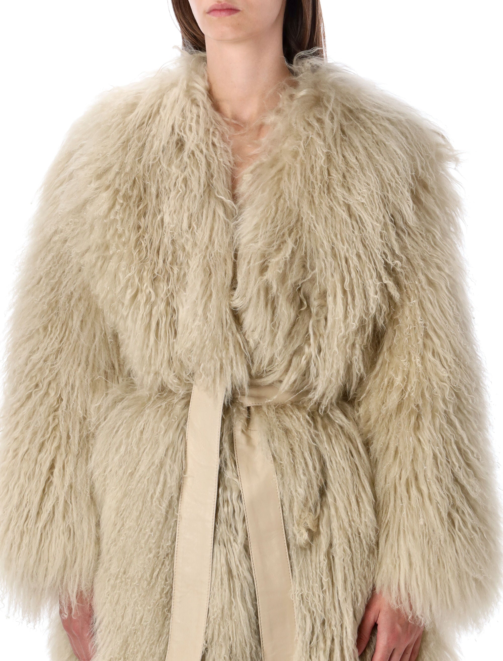 Mongolian Shearling Maxi Coat Sword Beige Fur