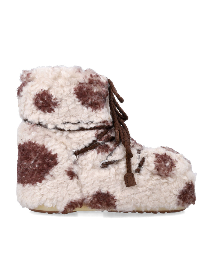 Moon Boot Icon Low Curly Brown Cow Print Upper Polyester