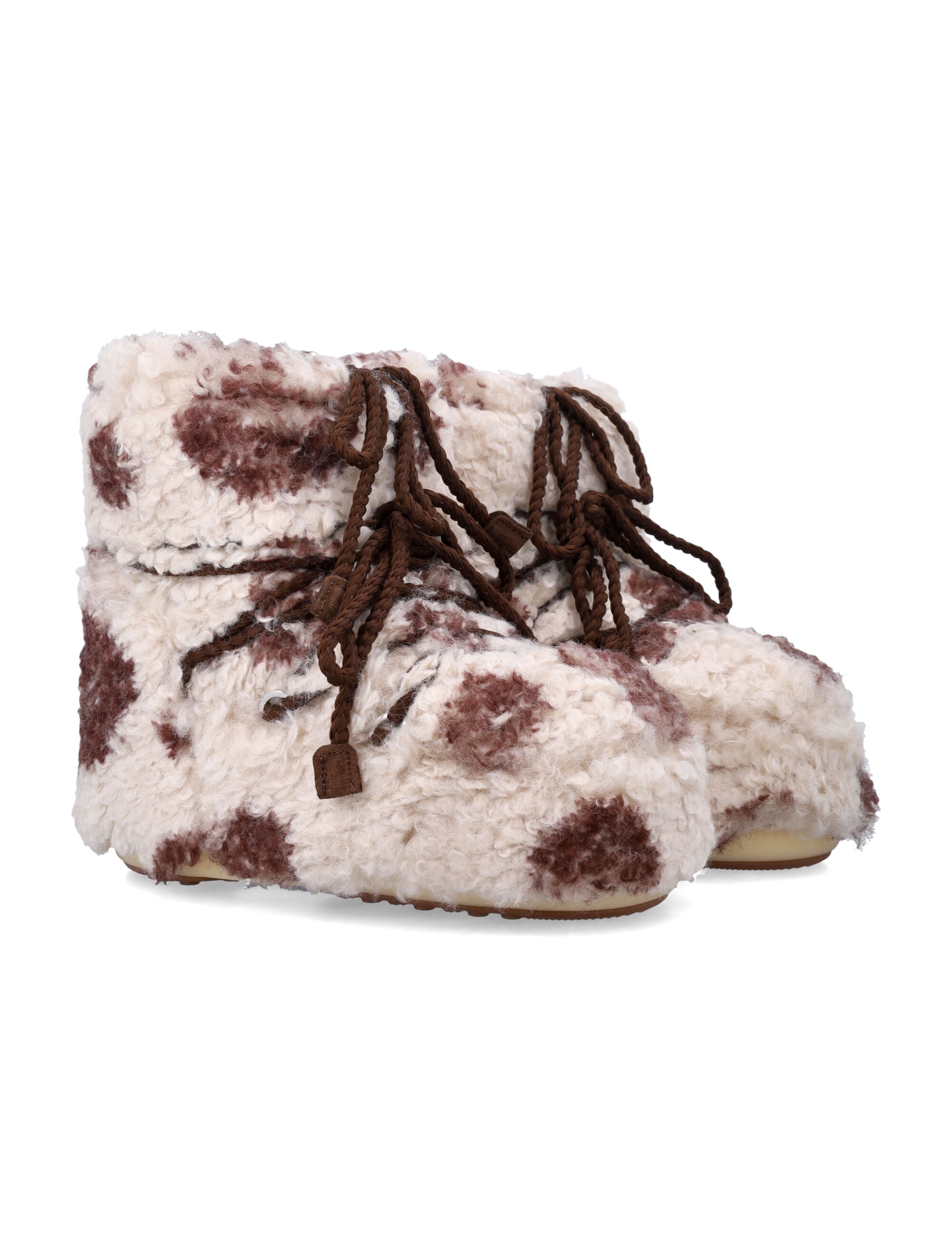 Moon Boot Icon Low Curly Brown Cow Print Upper Polyester