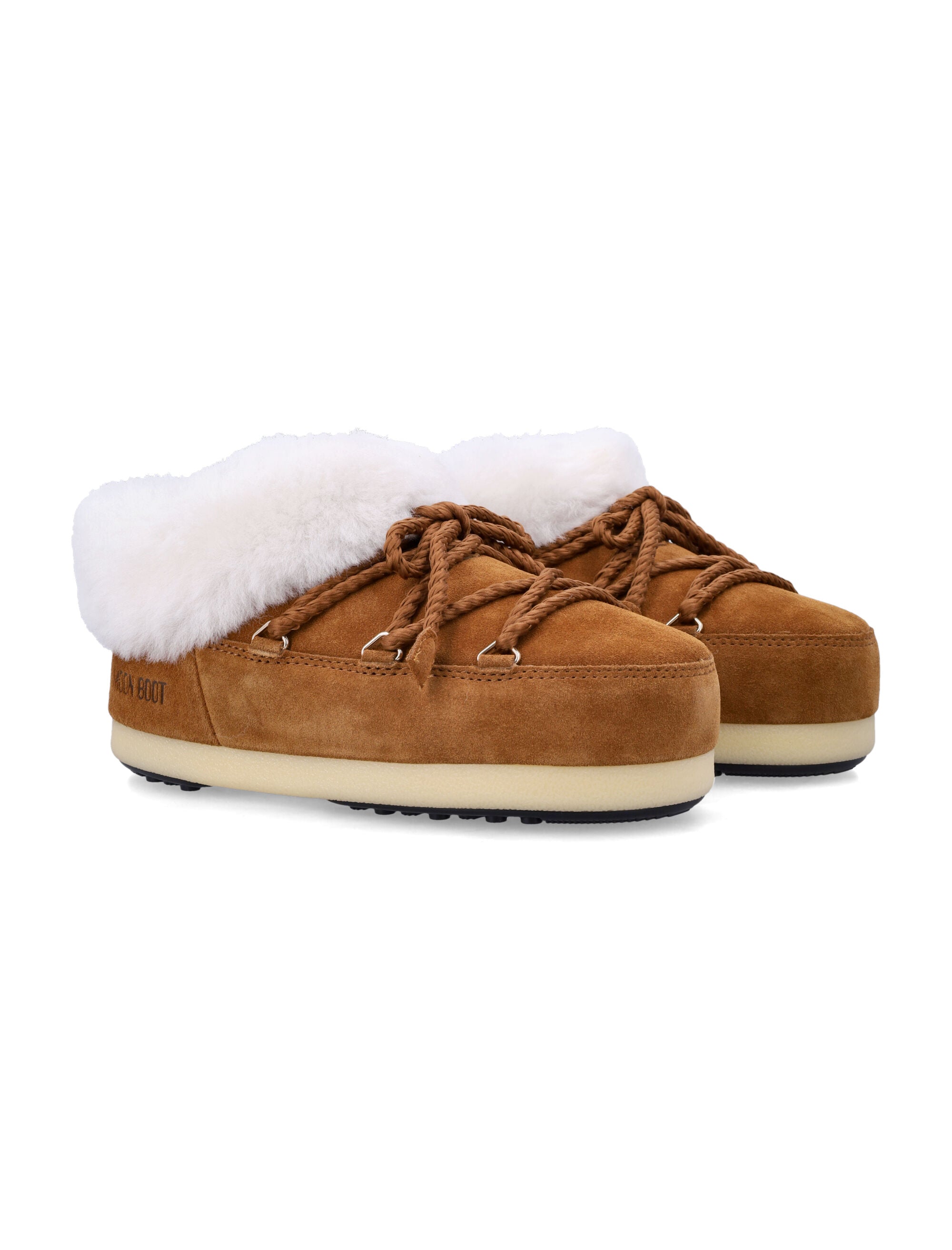 Moon Boot EVX suede mules with sheepskin trim Cognac Natural Upper
